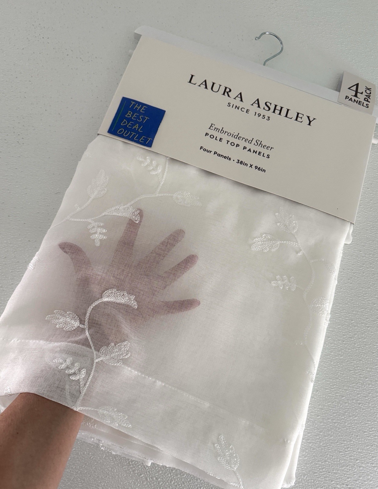 Laura Ashley Window Curtains 4 Panels 38 x 96″ Cream Embroidered Sheer Daventry