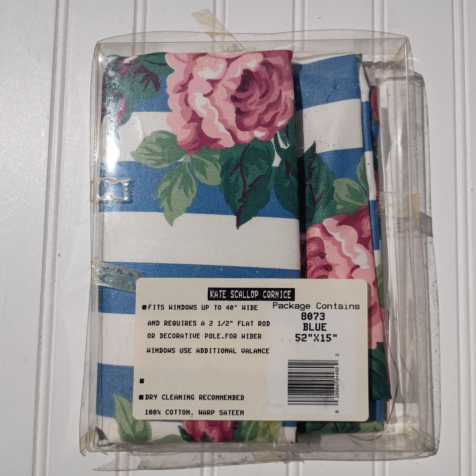 CURTRON Curtain Valance Elegant Creations Scalloped Kate Rose Blue Stripe 90s