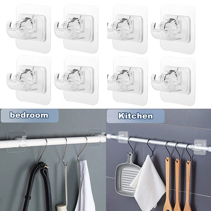 8pcs Curtain Rod Brackets Pole Drapery Hook Holder No Drilling Self Adhesive USA