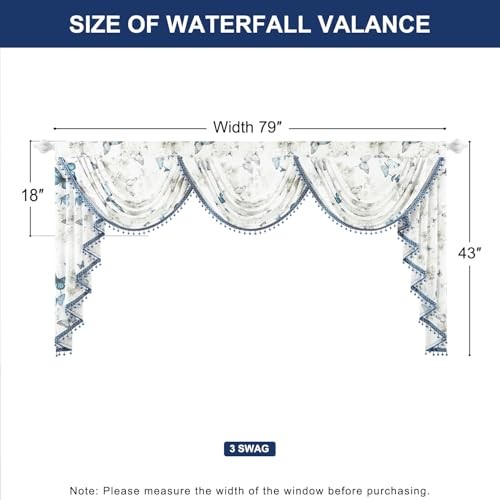 Extra Wide Sheer Valance Curtains, 79″W x 43″L (Pack of 1) Blue Butterfly