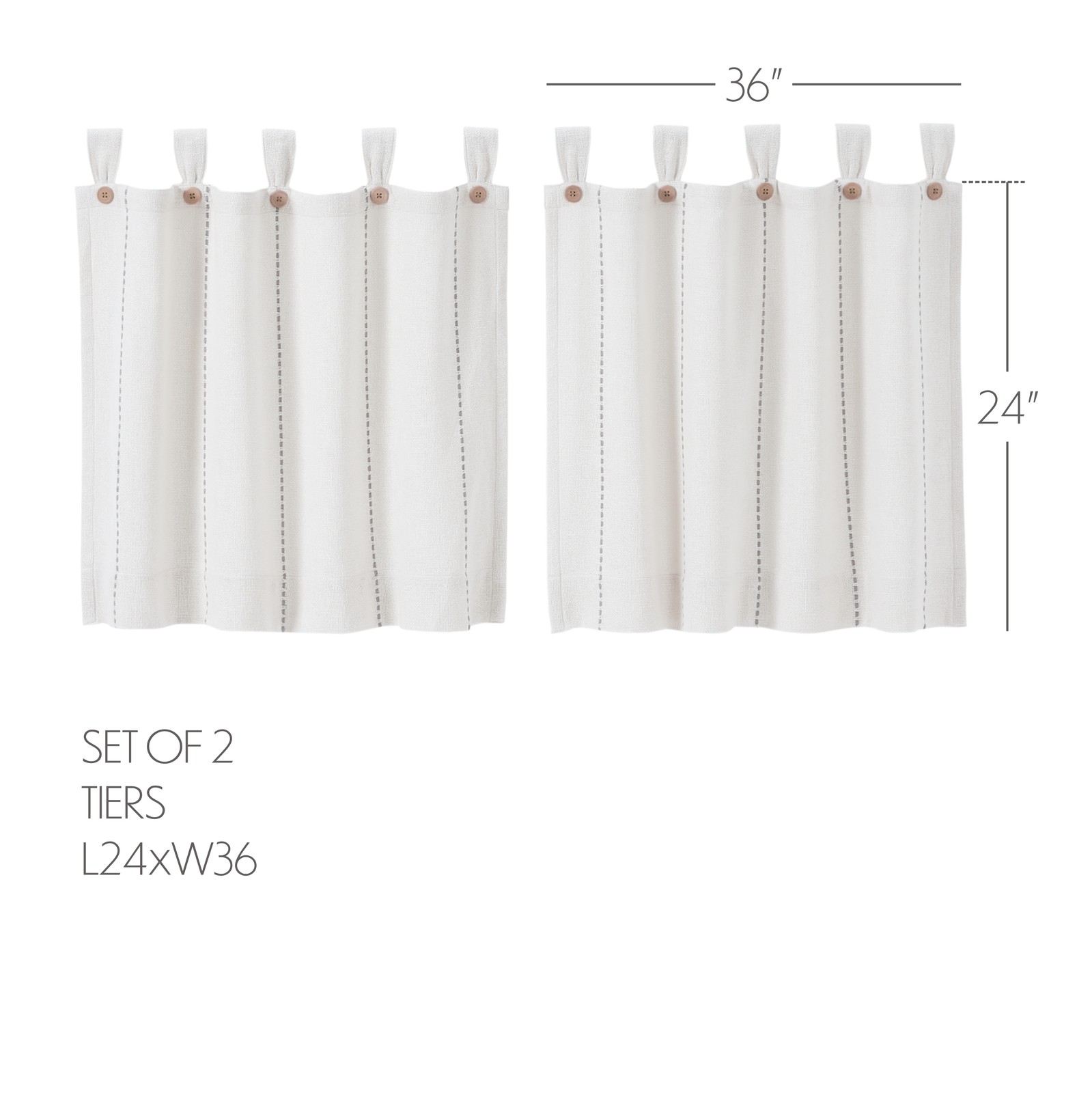 Stitched Burlap Soft White Set (1 Valance 16×72 ; 2 Tier 24×36) VHC Brands