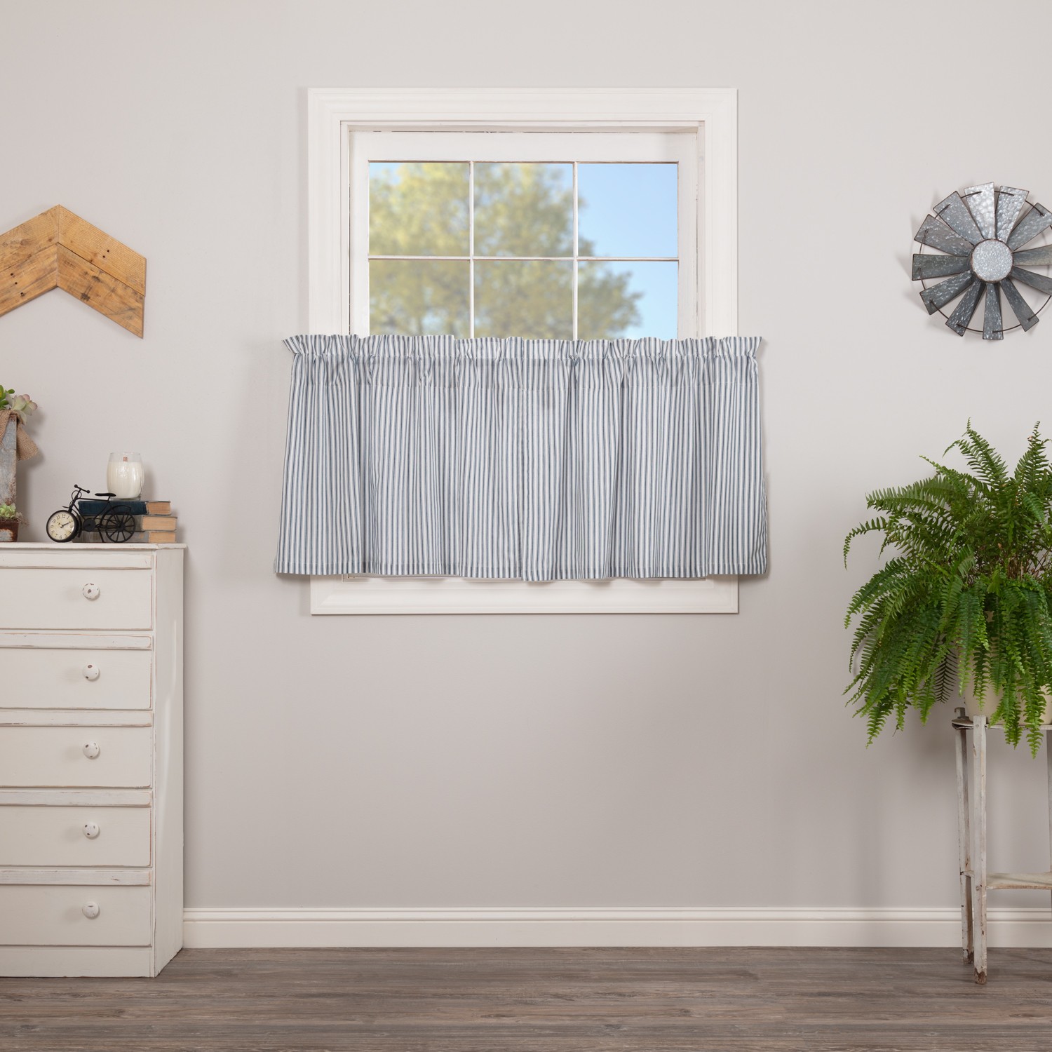 VHC Brands Farmhouse 24″x36″ Ticking Stripe Tier Pair Kitchen Window Curtains