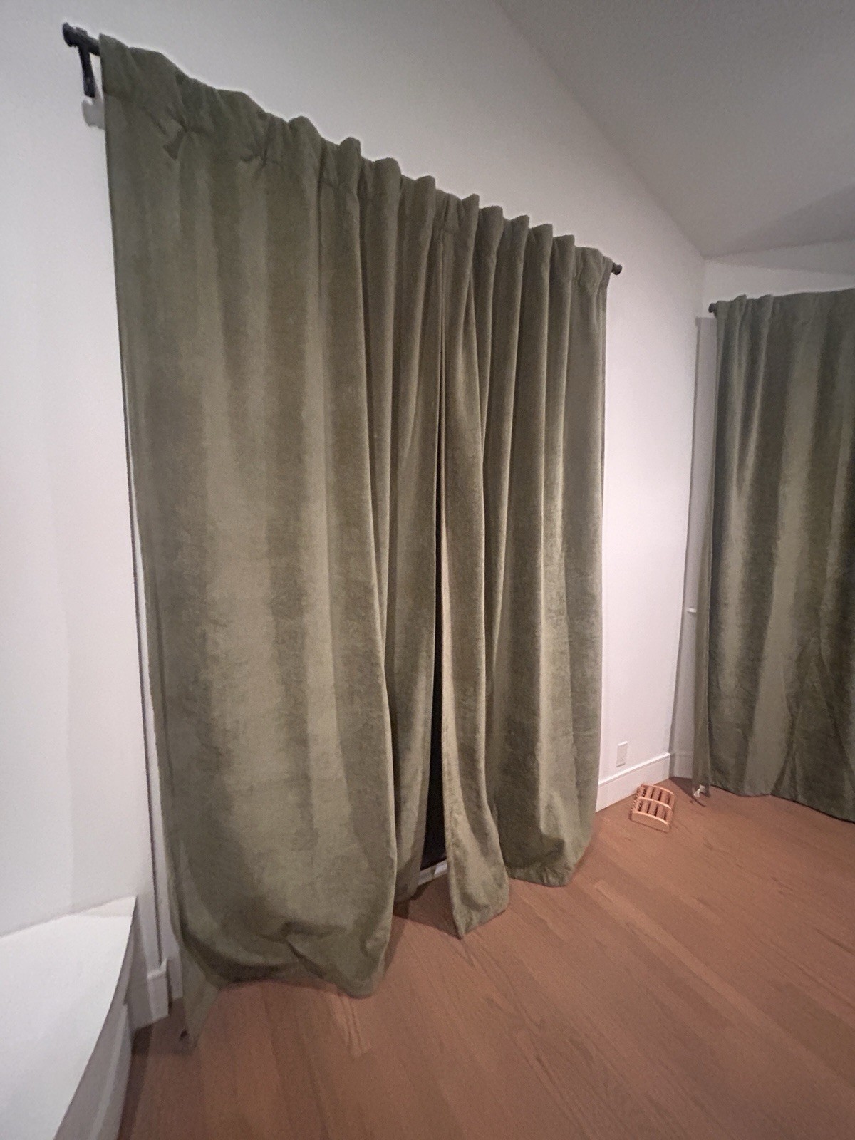 West Elm Worn Velvet Curtain Panels | Tarragon/Olive/Sage | 48×96” | In Pairs