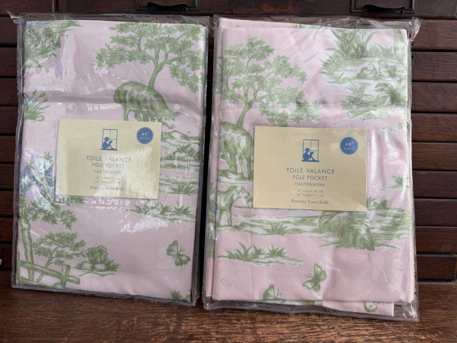 Lot 2: New Pink Woodland Pottery Barn Kids Toile Valance Pole Pocket 44” Set NIP
