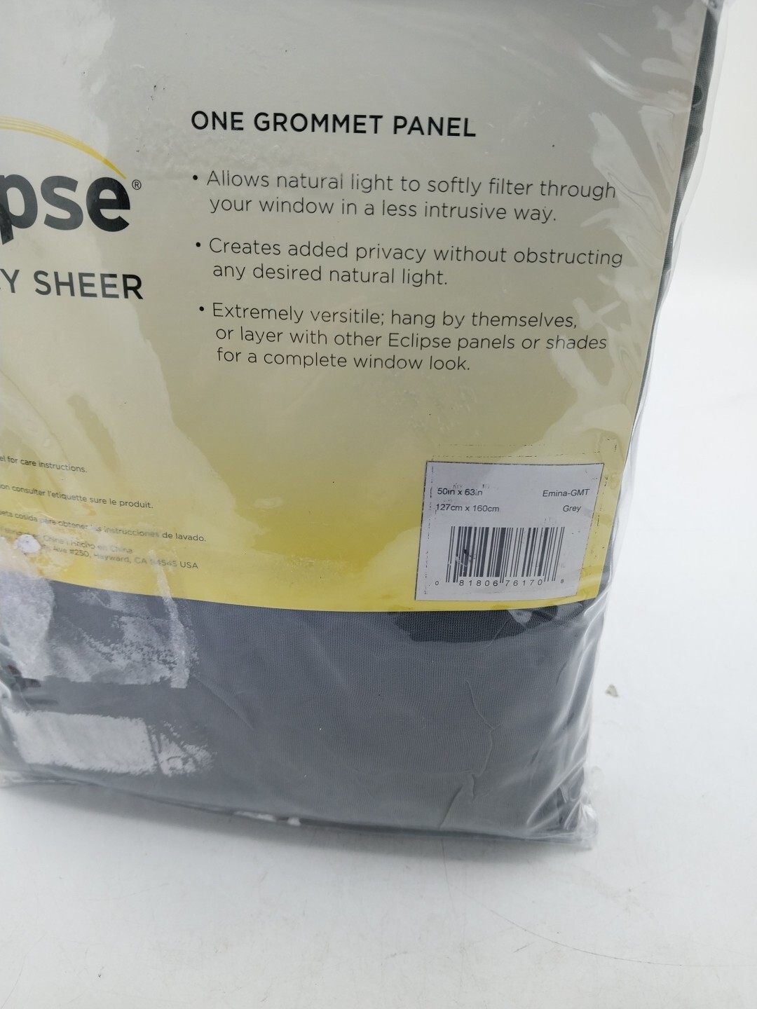 Eclipse Privacy Sheer Grommet Panel 50 x 63in Emma Grey