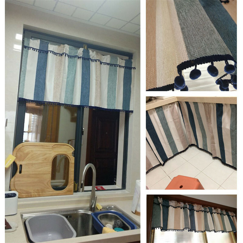 Stripes Short Curtain for Kitchen Cabinet Door Window Drape Valance Treatment