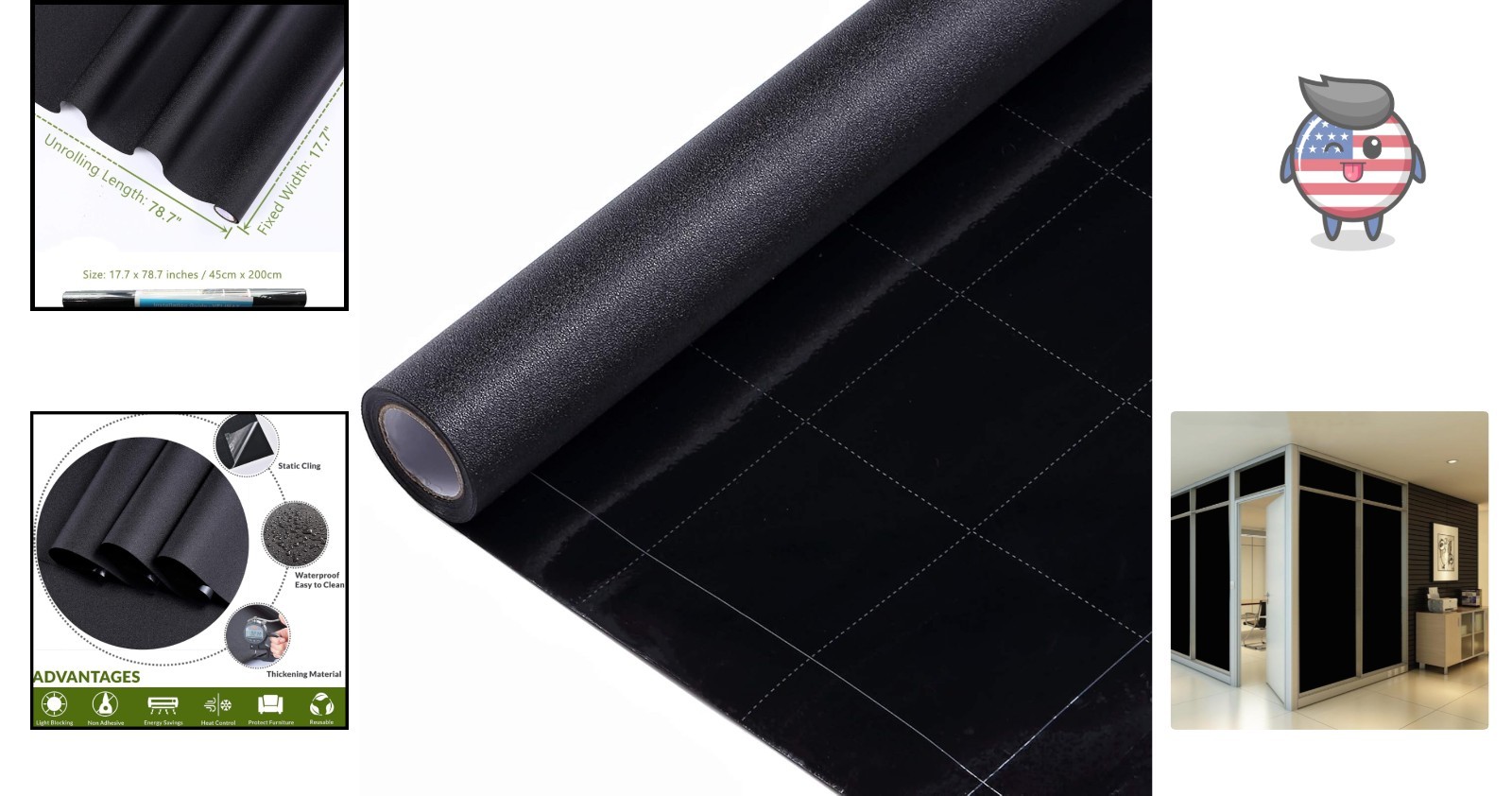 Roll-Up Black Window Cover – Static Cling, 99% UVA Protection, 17.7×78.7 Inch