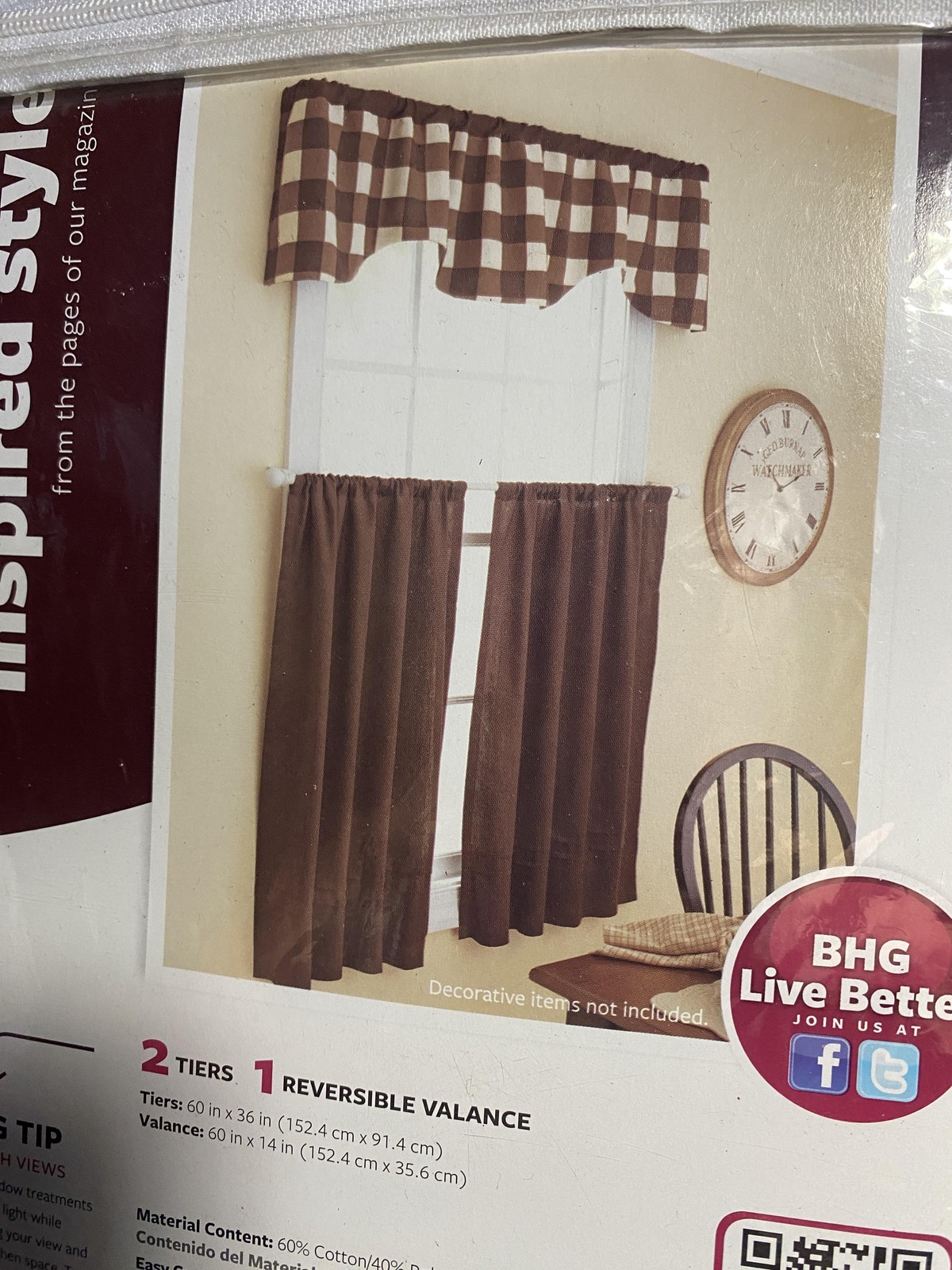Better Homes And Gardens Costa Brown Kitchen Curtain Set 2 Tiers Valance Cafe