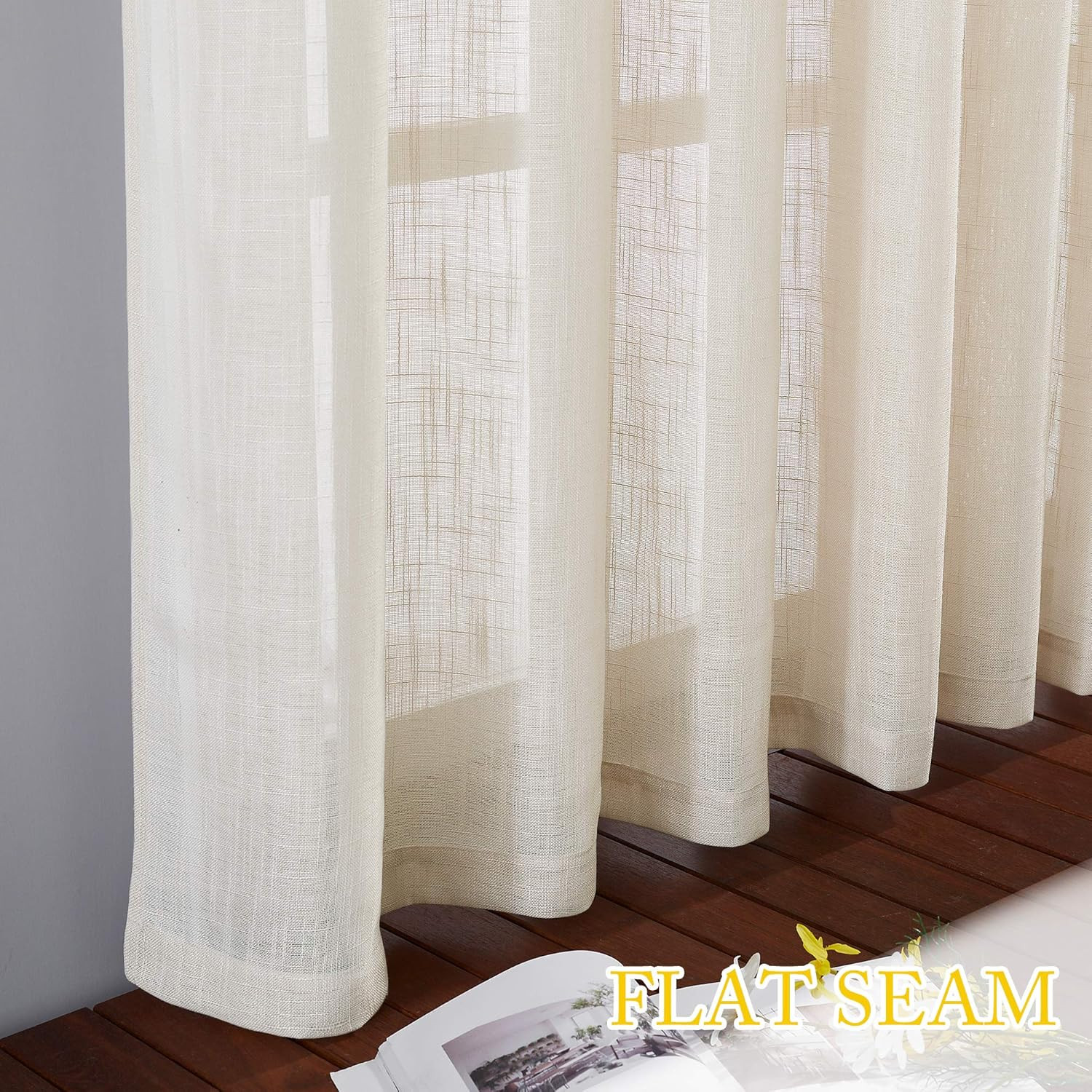 Linen Textured Sheer Curtains – Extra Wide 100″W x 84″L (Pack of 1) Beige