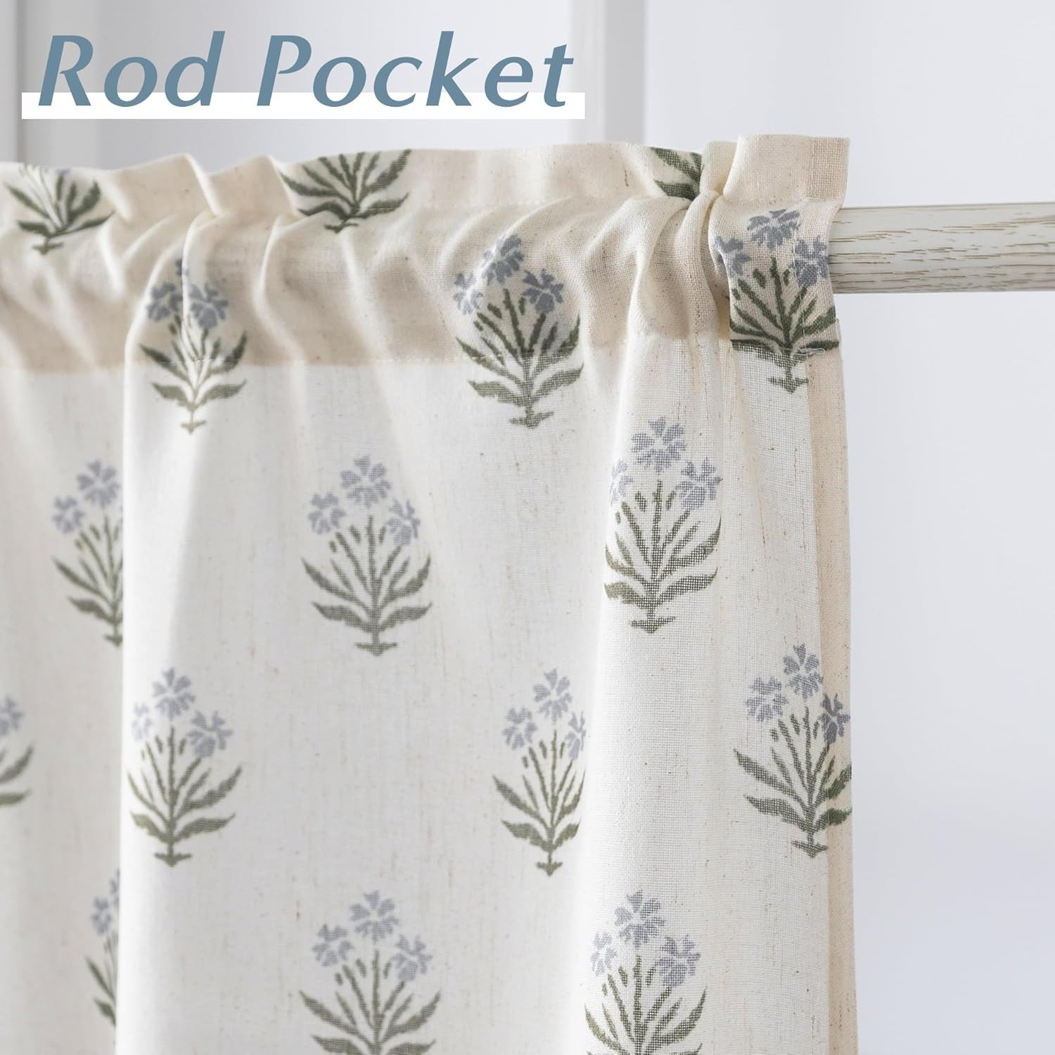 Short Door Curtains for Door Window,40 Inch Length Floral Patterned Linen Small
