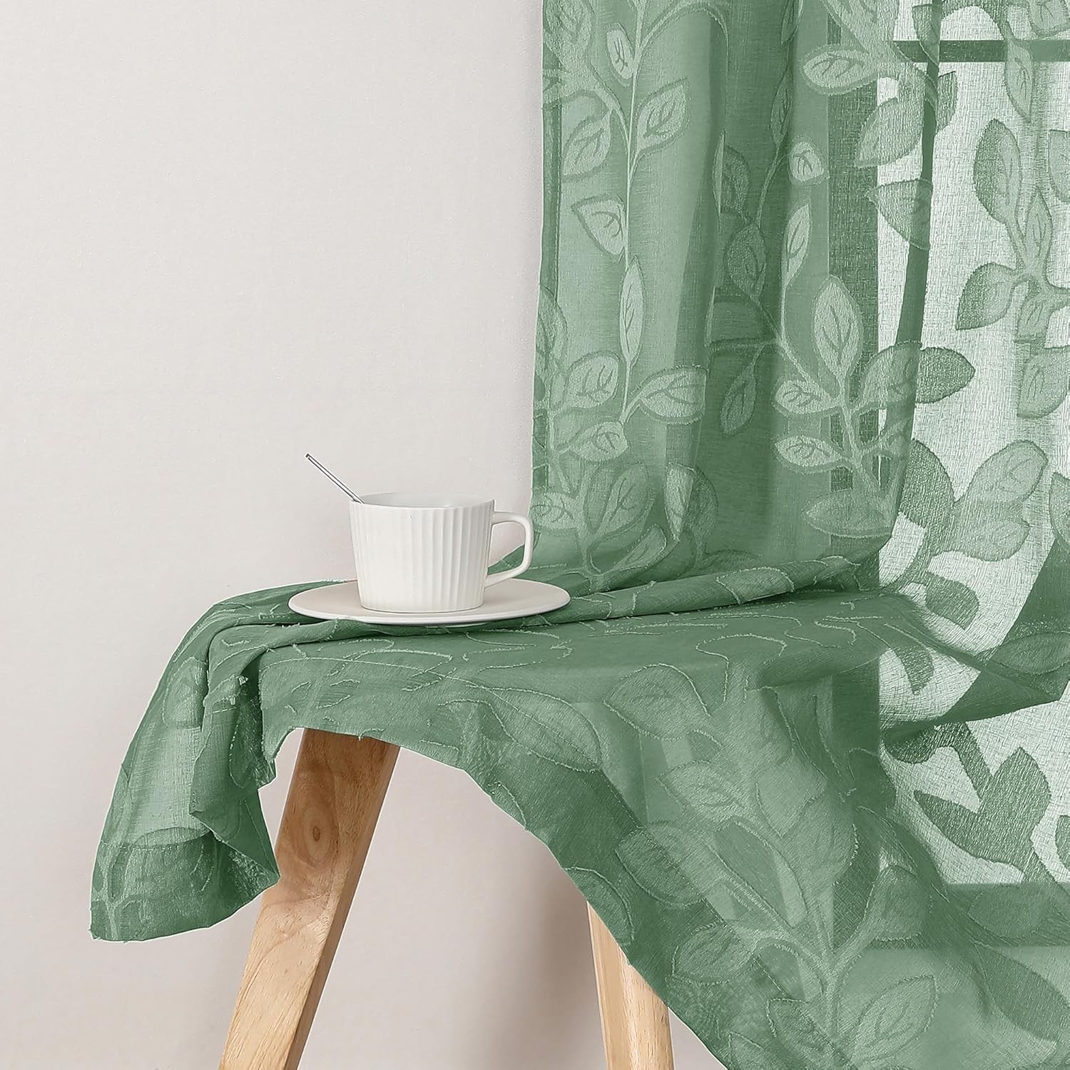 Sage Green Sheer Short Curtains 36 Inch Length 2 Panels, Light Filtering Small