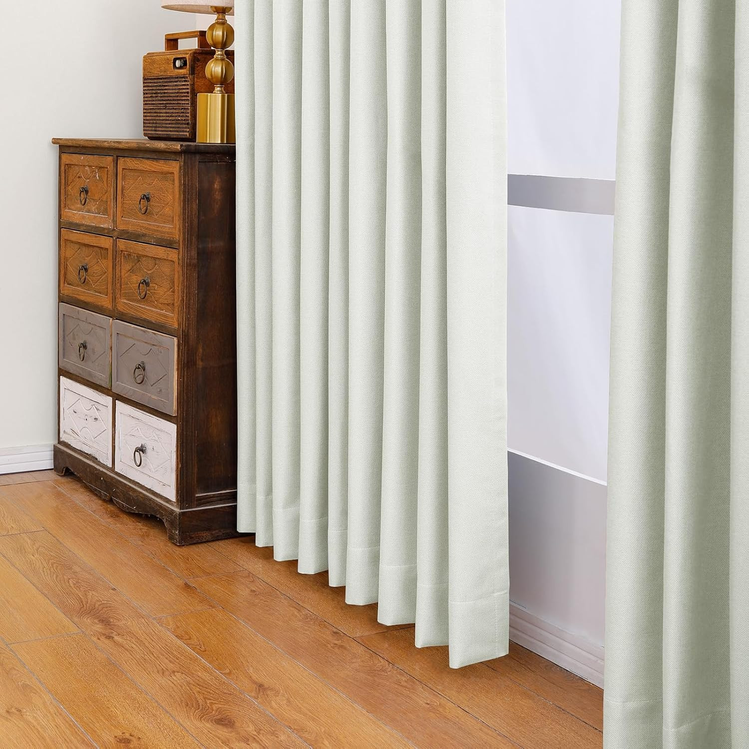Beige 100% Blackout Pinch Pleat Curtains, 2 Panels, Insulated, 50×84 inches