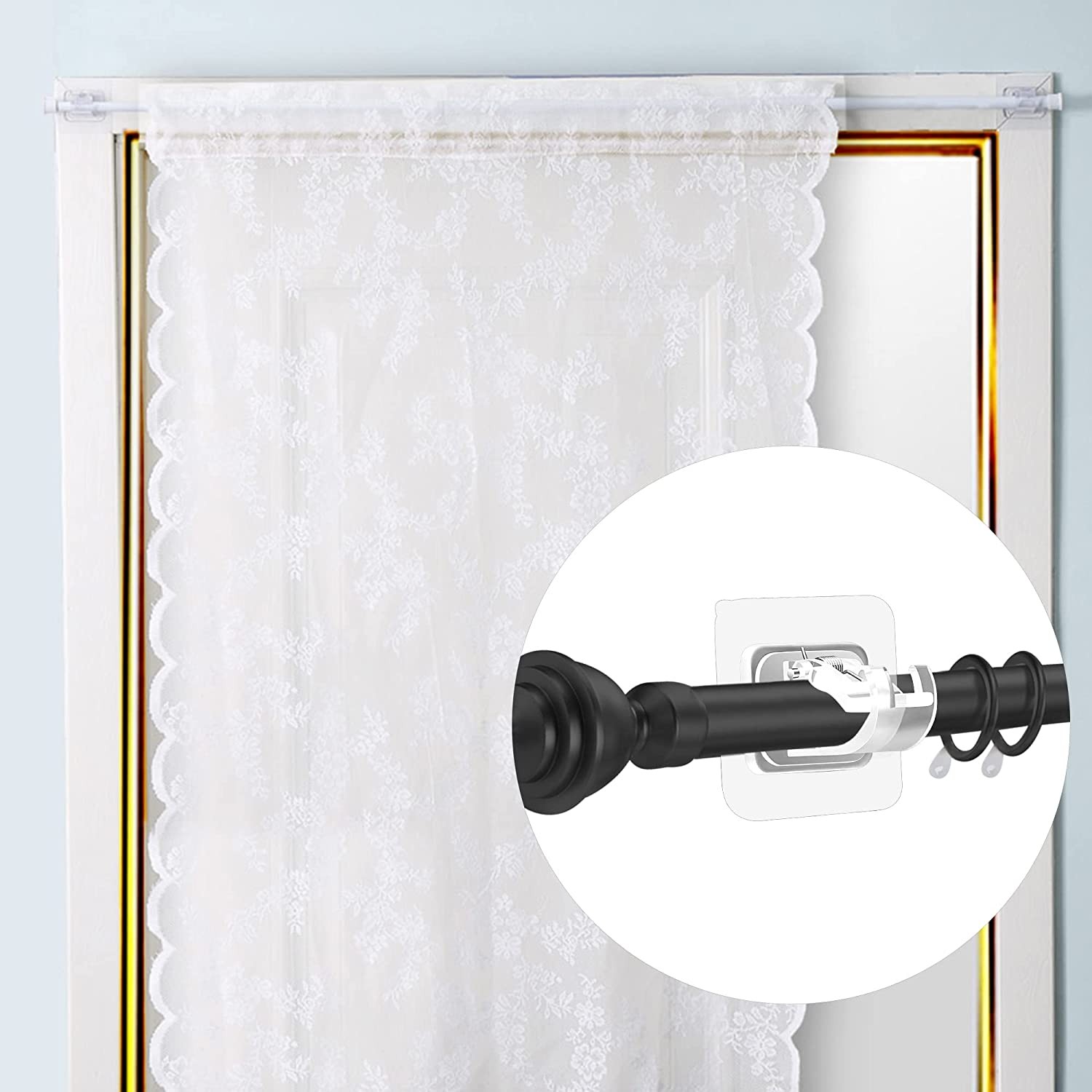 2pcs Nail Free Adjustable Curtain Rod Clip Brackets Self Adhesive Holder Hooks