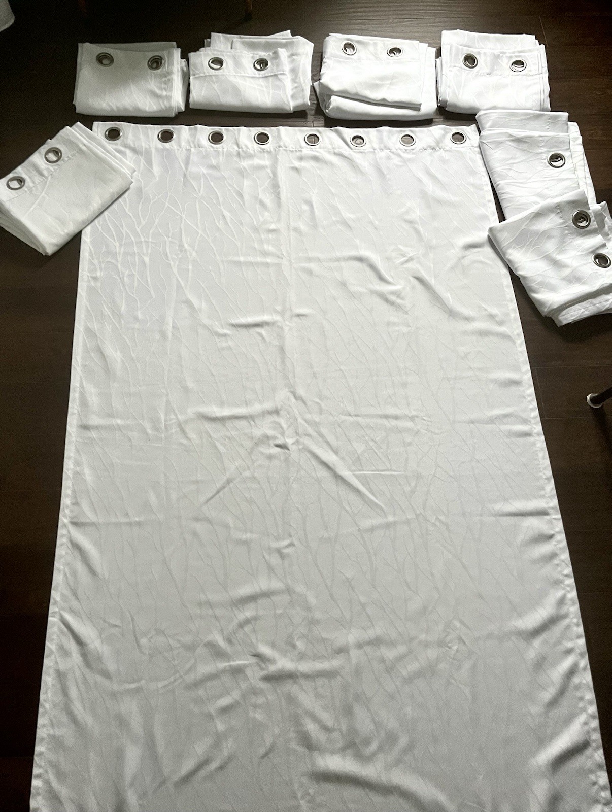 Lot of 8 Curtain Panels, 52 x 84 in Bright White, Silver Grommet, Branch Pattern