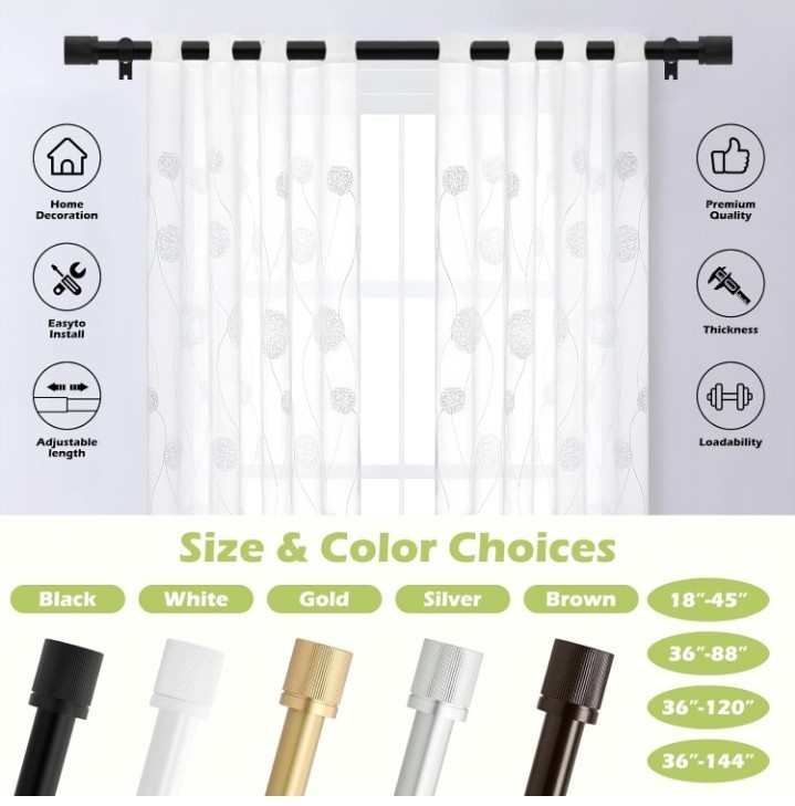 HTZON Black Curtain Rods for Windows 72 to 144 Inch:Modern Decorative …….286