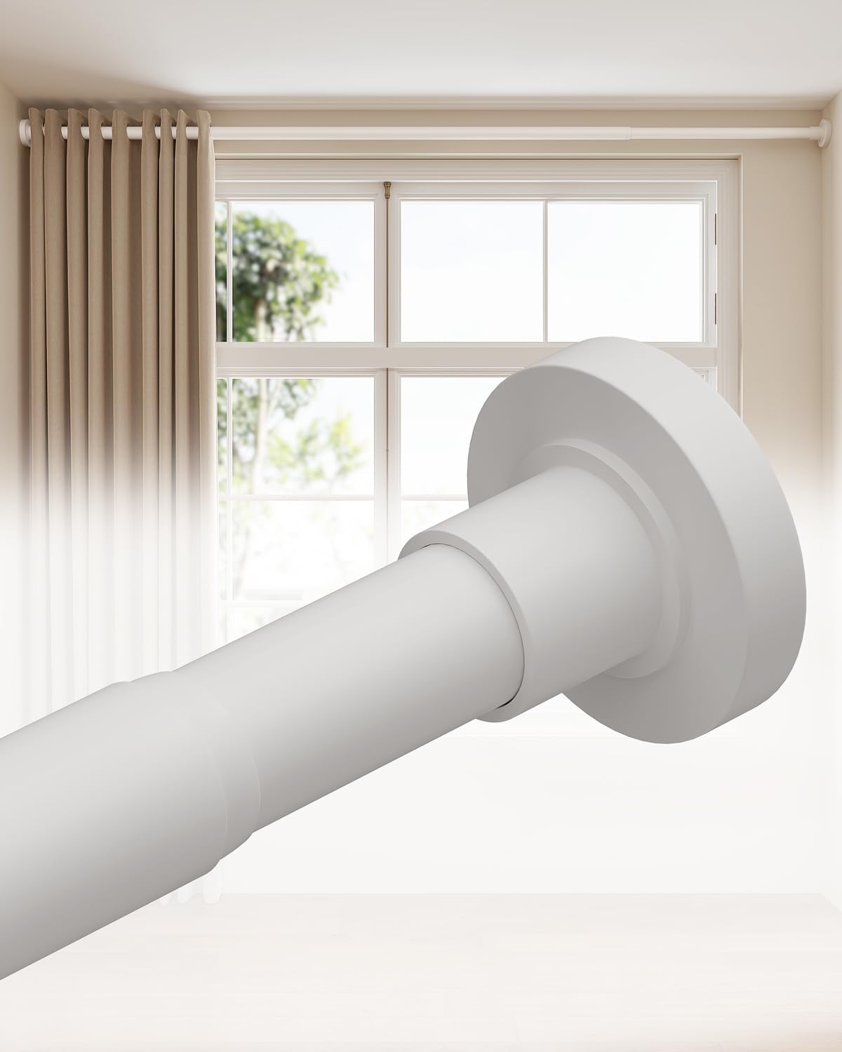 Tension Curtain Rods for Windows 66 to 120 Inch, White Curtain