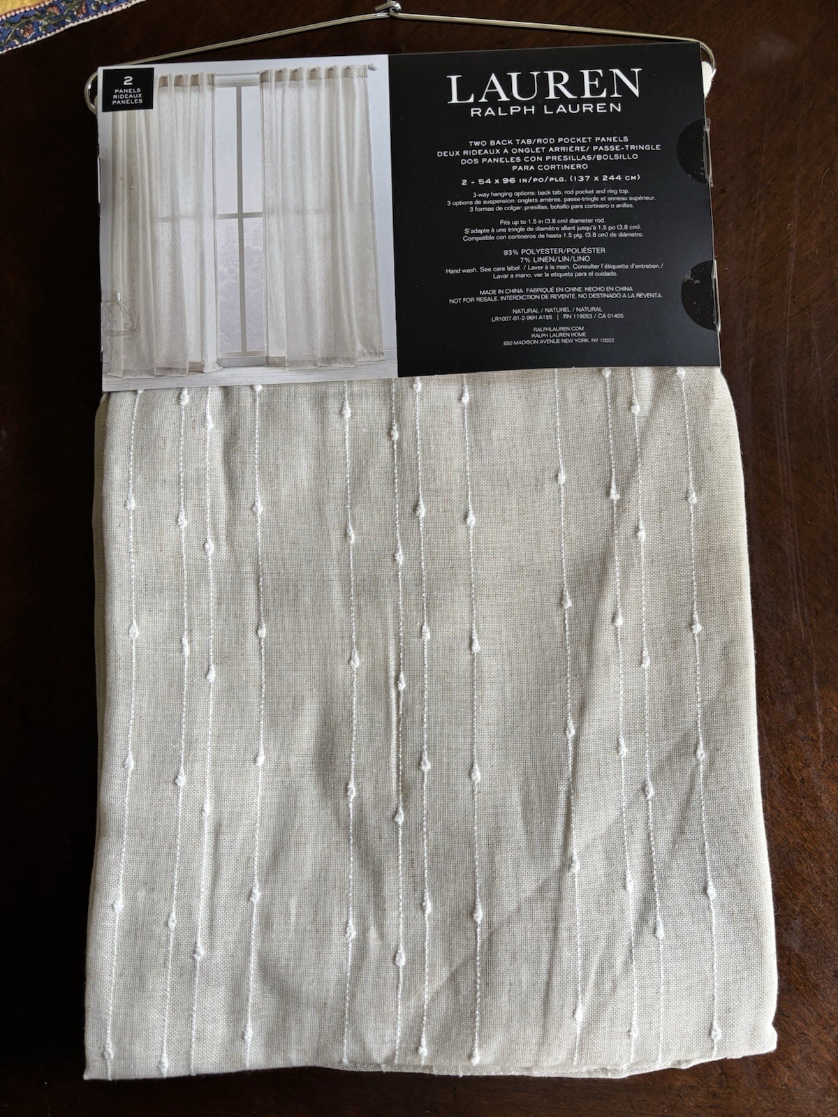Ralph Lauren Linen Marley Back Tab Window Panel Drapes Curtains 54 x 96” Natural