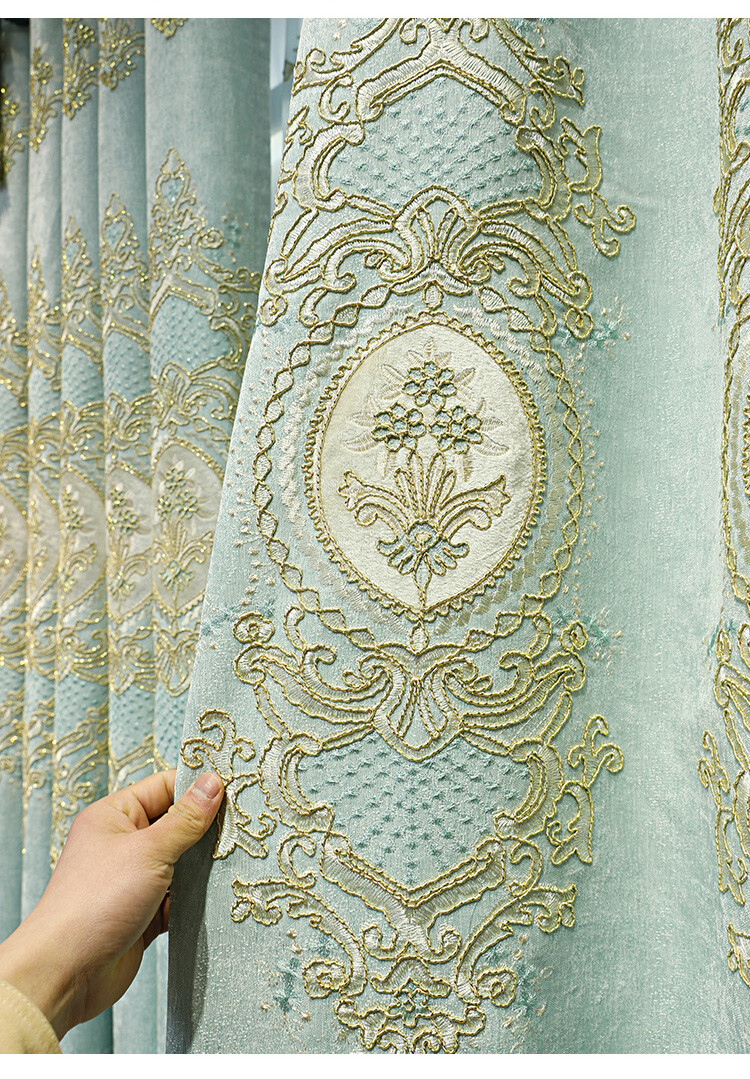 Custom high-end embroidered blue cloth blackout curtain valance drape C1143