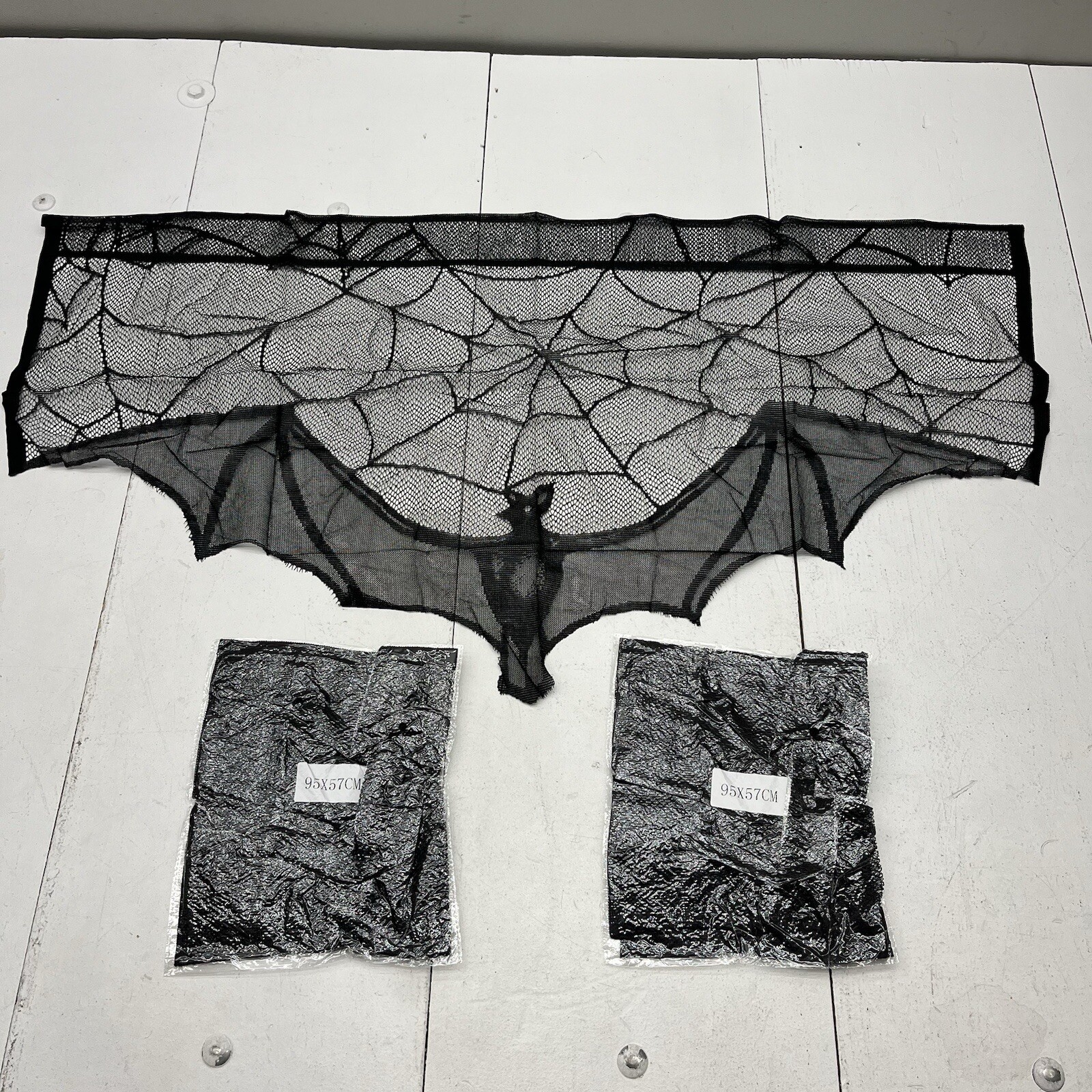 Tatuo Black 3-Piece Set Of Halloween Decorations Short Mesh Knit Bat Curtains
