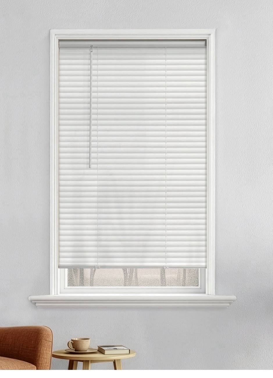 4 count Mainstays Cordless 1in Vinyl Mini Blinds White 35×64 Light Filter