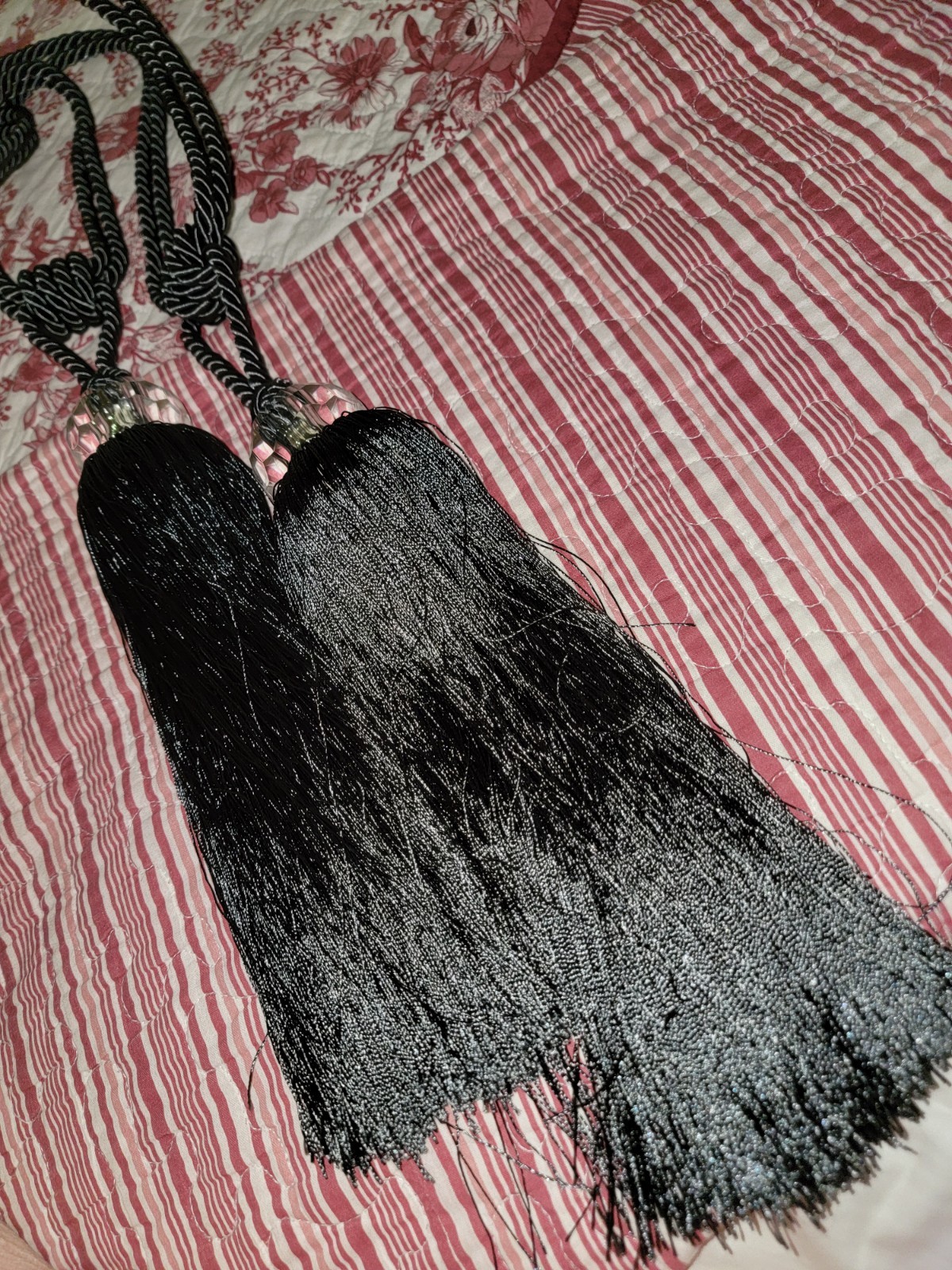 Elegant Dark Gray/Black Tassel Curtain Tie Back Crystal Accent Set of 2