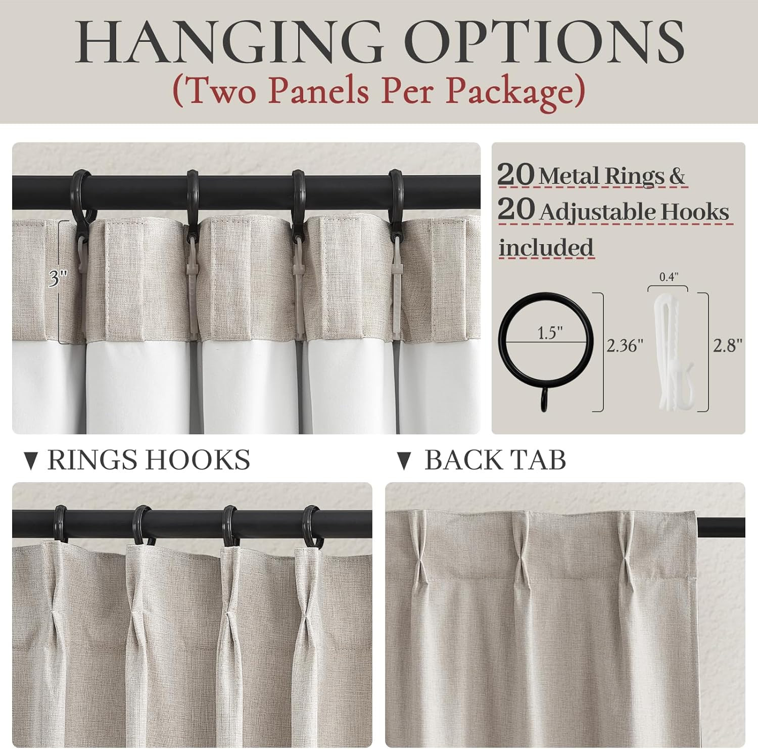60″ Wide Blackout Curtains 84″ Long Pinch Pleated Linen Drapes – 2 Panels