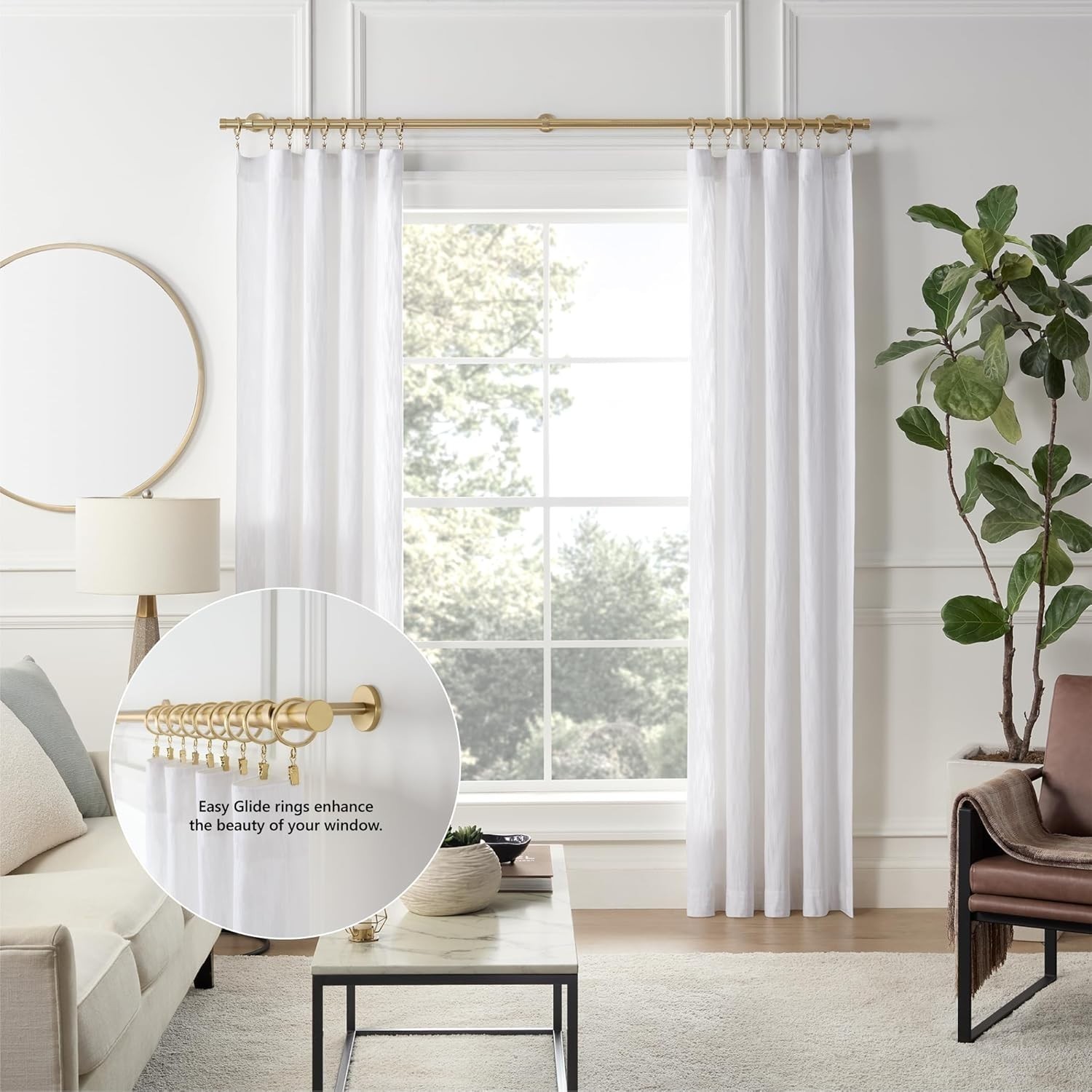 MODE Cambria Premium Easy Glide 18 Count Curtain Rings 2″ Diameter Brushed Gold