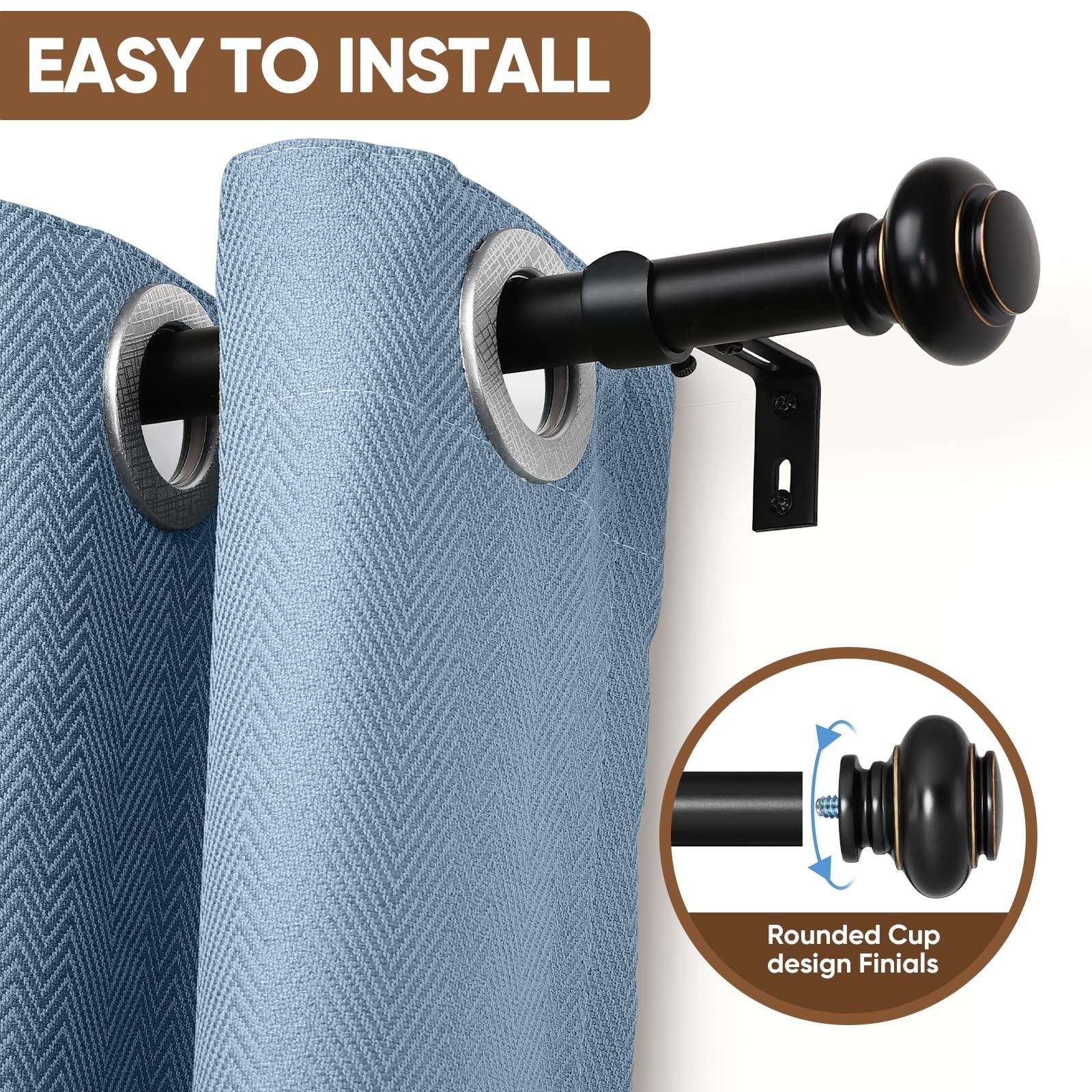SIMEWIN Black Curtain Rods for Windows 72 to 144 Inches Adjustable Decorative…