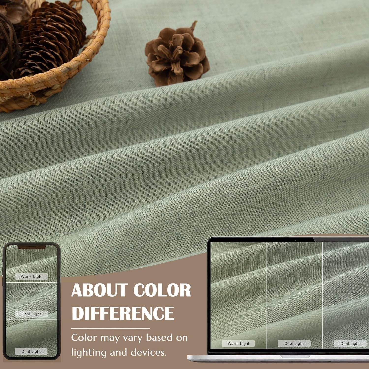 Cafe Tier Curtains 36 Inch Length 2 Panel 30″W x 36″L (Pack of 2) Sage Green