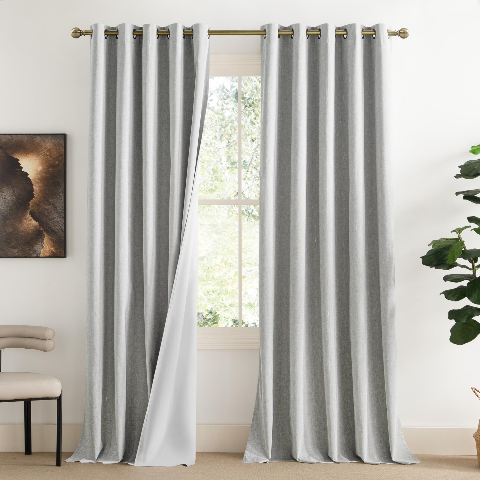 Nicetown Grey Long Linen Full Shade Panels 62 Wide X 120 Long Pair Of Thermal