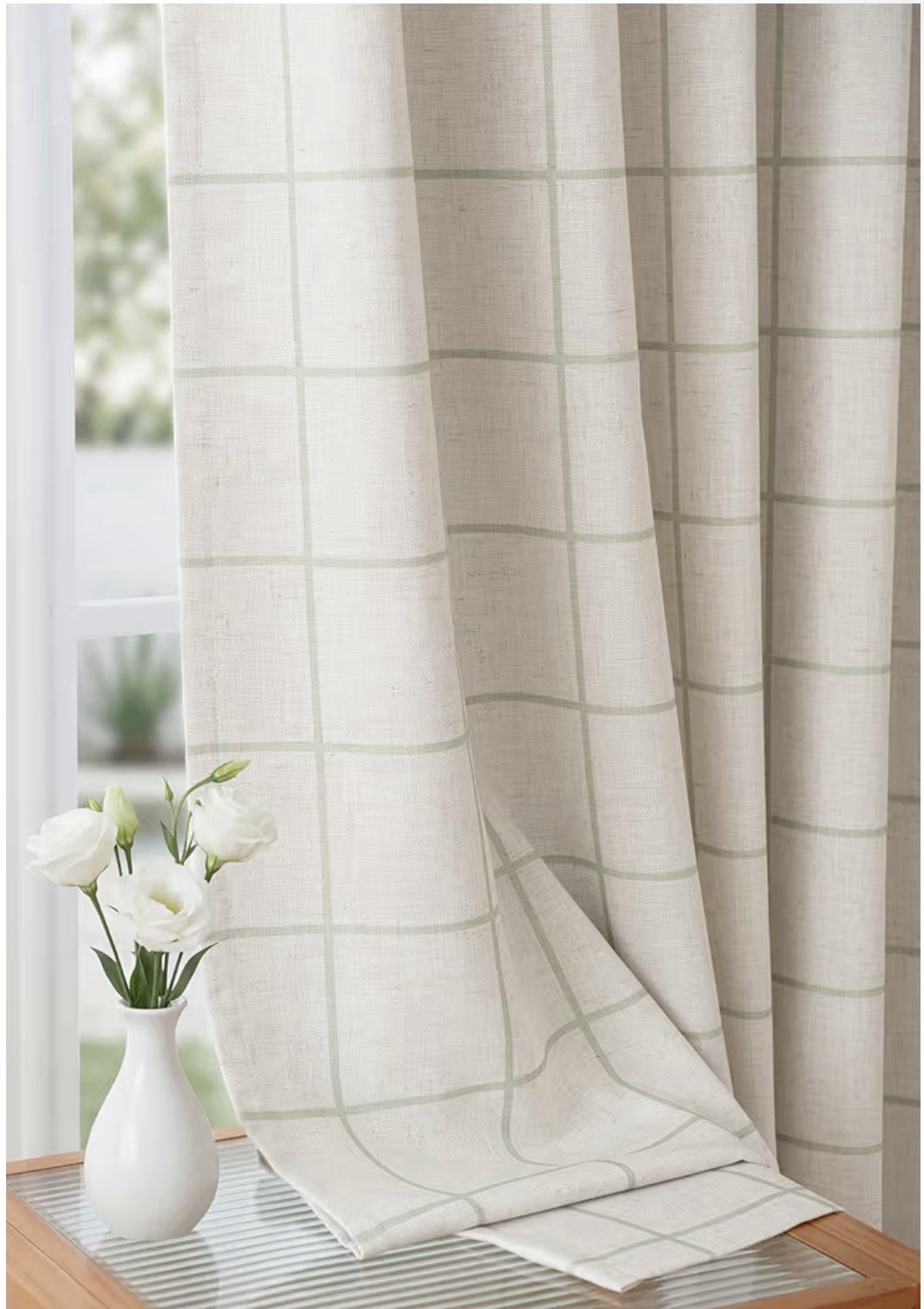 Pinch Pleated Plaid Curtains Blackout Linen Gingham Green Curtains Checkered102”