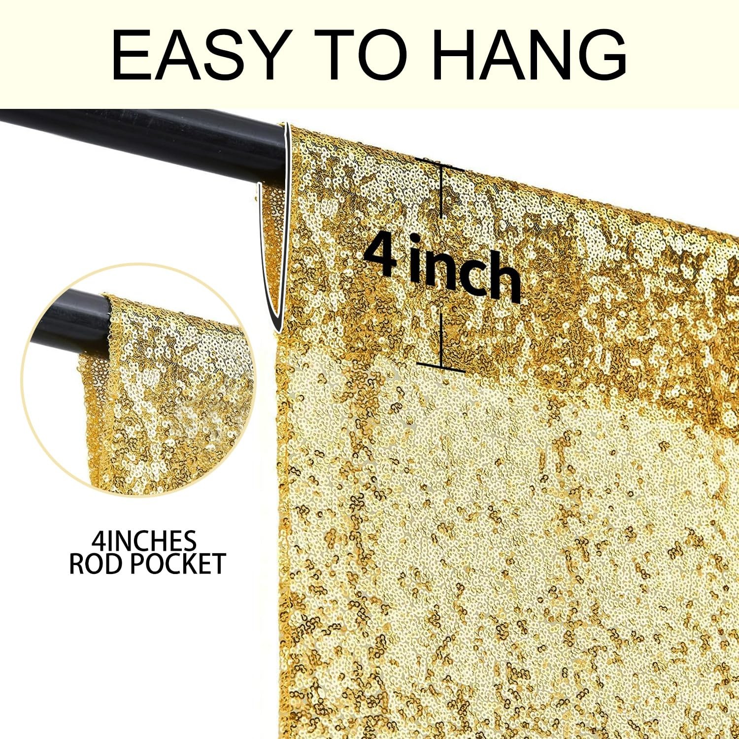 2×8FT-2PCS Gold Sequin Backdrop Curtains Panels Photography Backdrop Glitter …