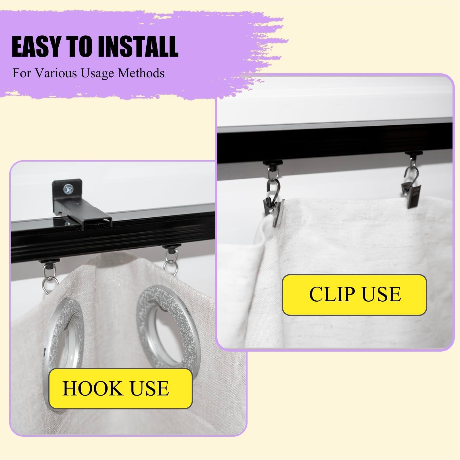 Heavy Duty Ceiling Wall Mount Curtain Track Rail System with Rollers & Hooks – R