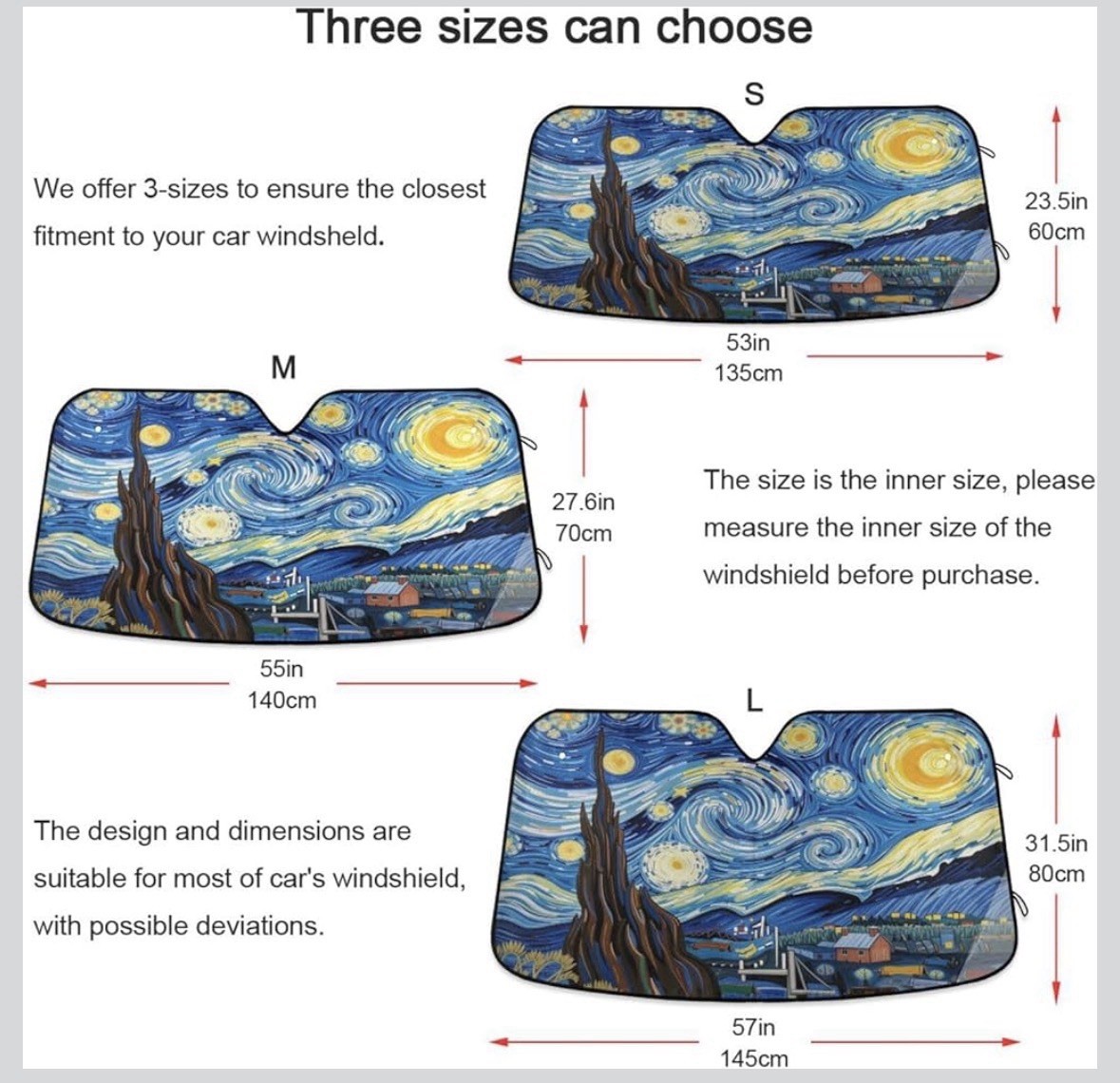 Front Windshield Sun Shade Starry Night Over The Rhone Folding Sun,Starry M Size