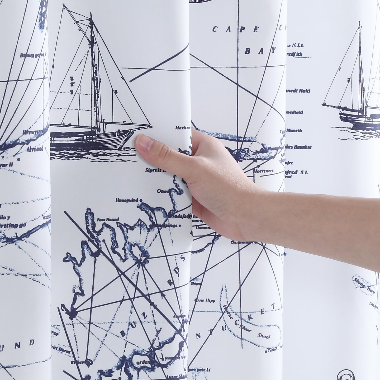 Aviation Blue Pinted Polyester Fabric Ocean Modern Waterproof White 3pcs Kitc…