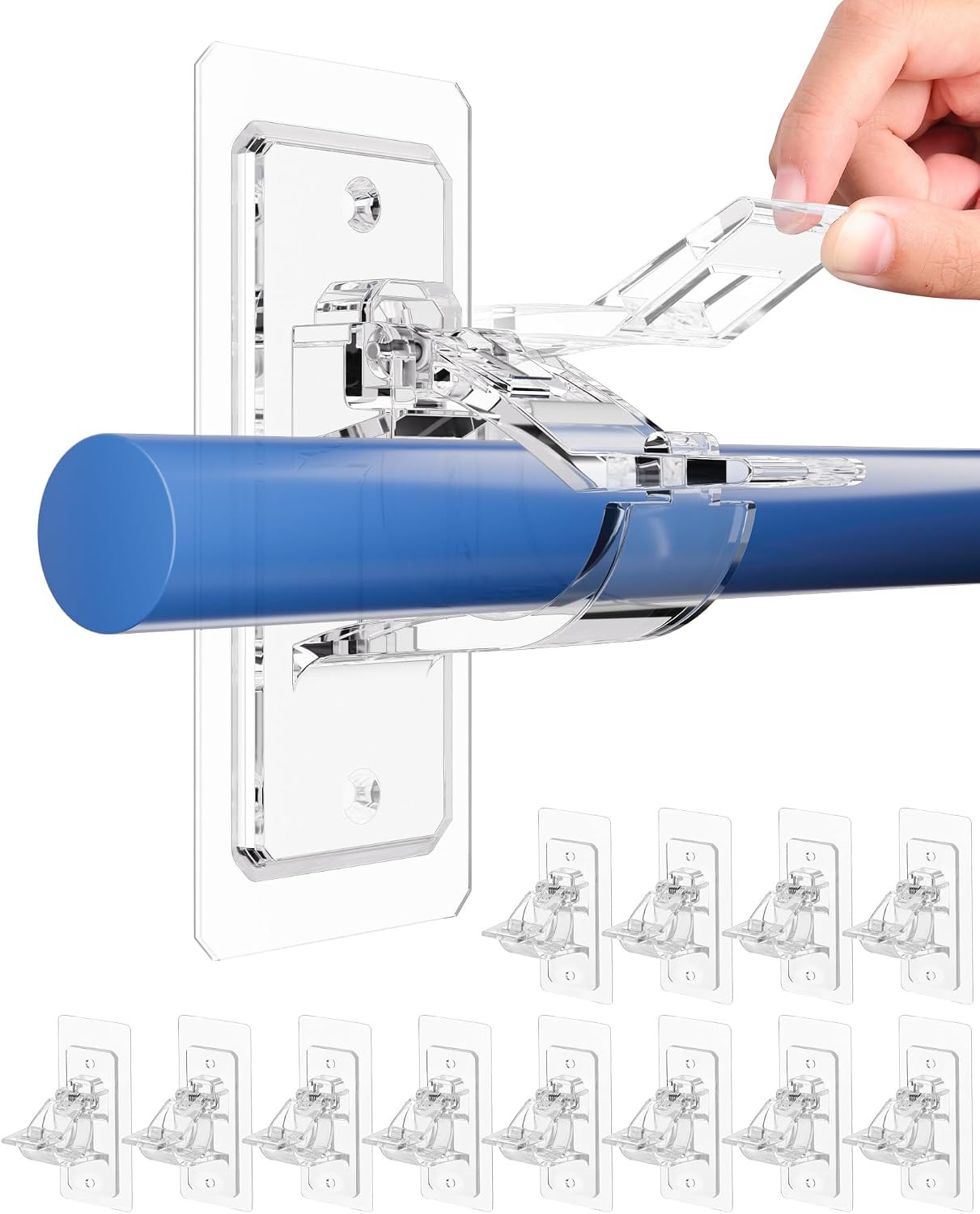 6-Pack No Drill Needed Curtain Rod Holders, Self Adhesive Rod Brackets, Multipur