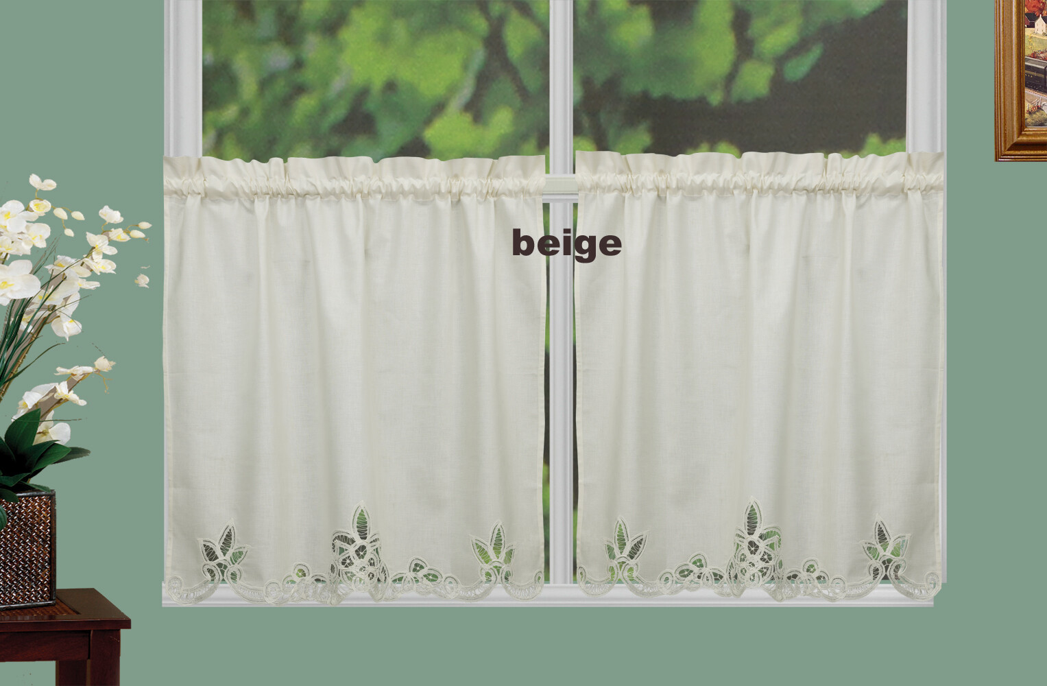 Battenburg Lace Kitchen Curtain Valance or Tiers Ecru Beige Creative Linens