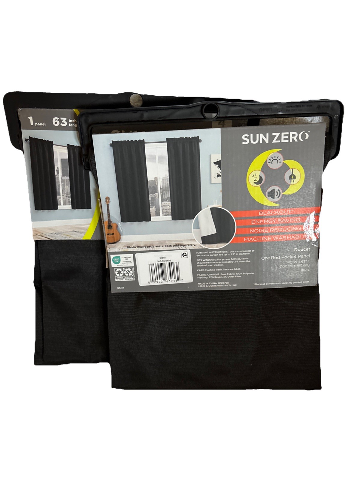 Black Out (Level 3) Window Curtains Draft Shield By Sun Zero-Black 2 Panels