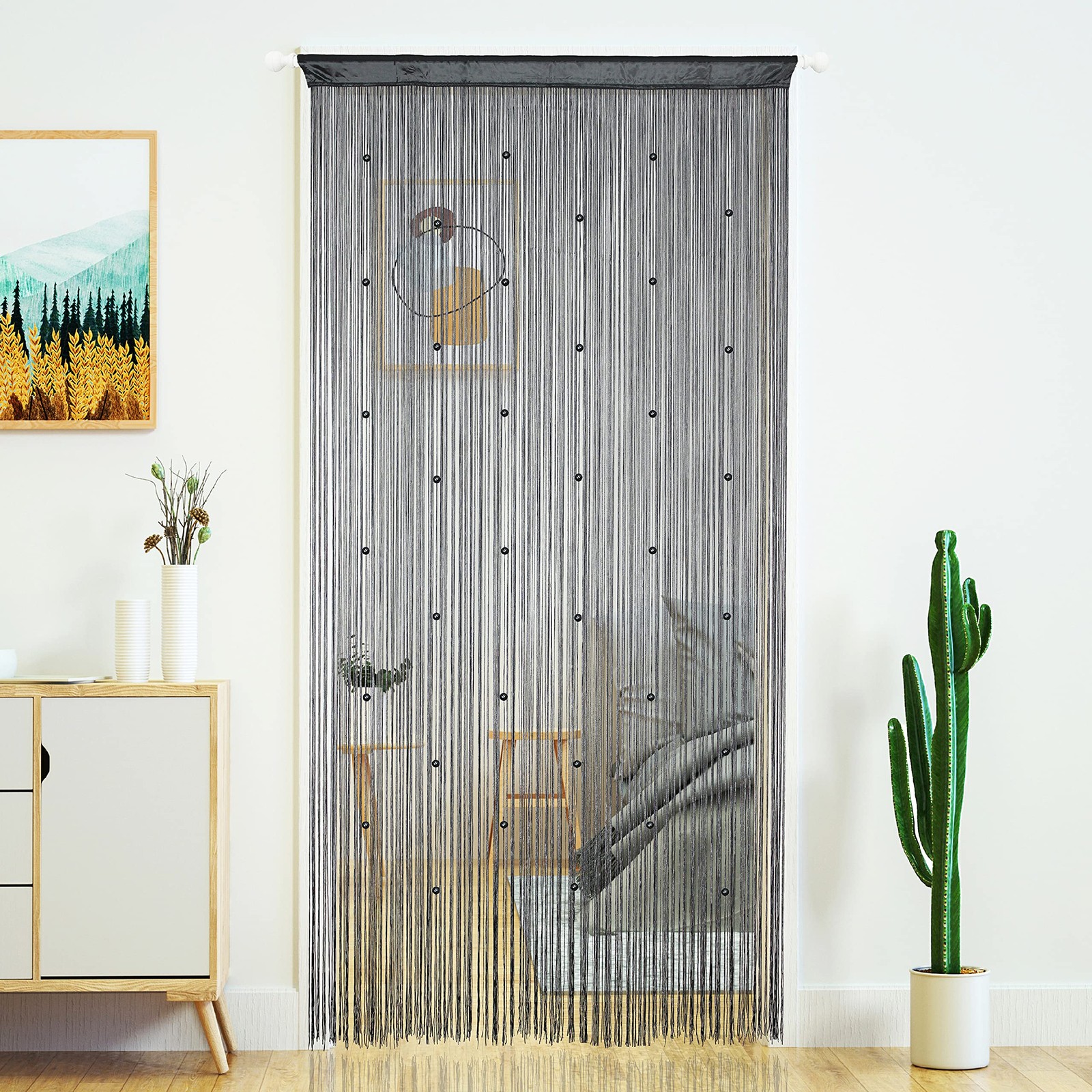 Beaded String Curtain Grey Boho Room Divider Doorway Window Privacy Panel 39×110