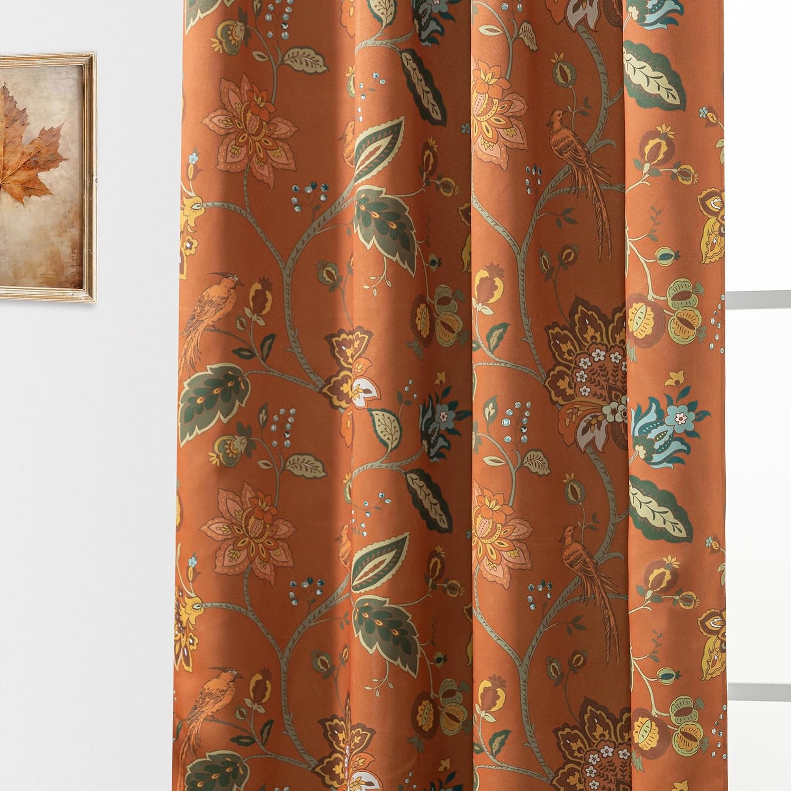 Burnt Orange Boho Blackout Curtains 84″ Floral Pattern