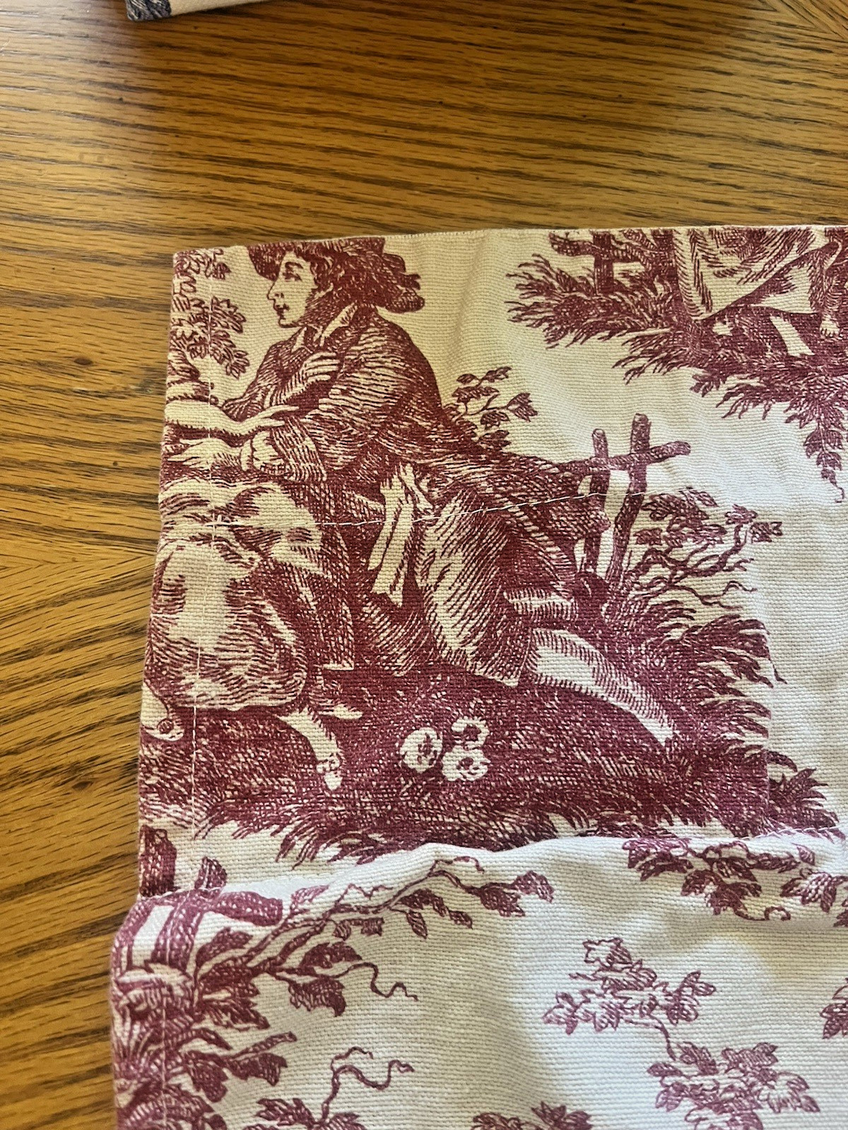 Toile Valance Burgundy Red Off White Beige Gingham Check French Country 74×15.5″