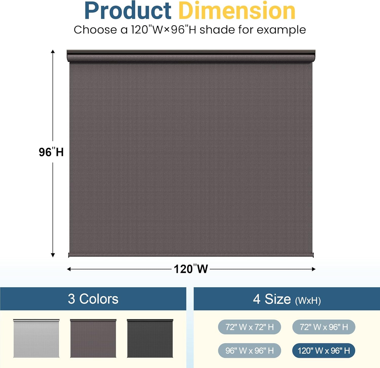 Patio Outdoor Roller Shades 10’W x 8’H, 95% UV Protection, No Crank, Brown