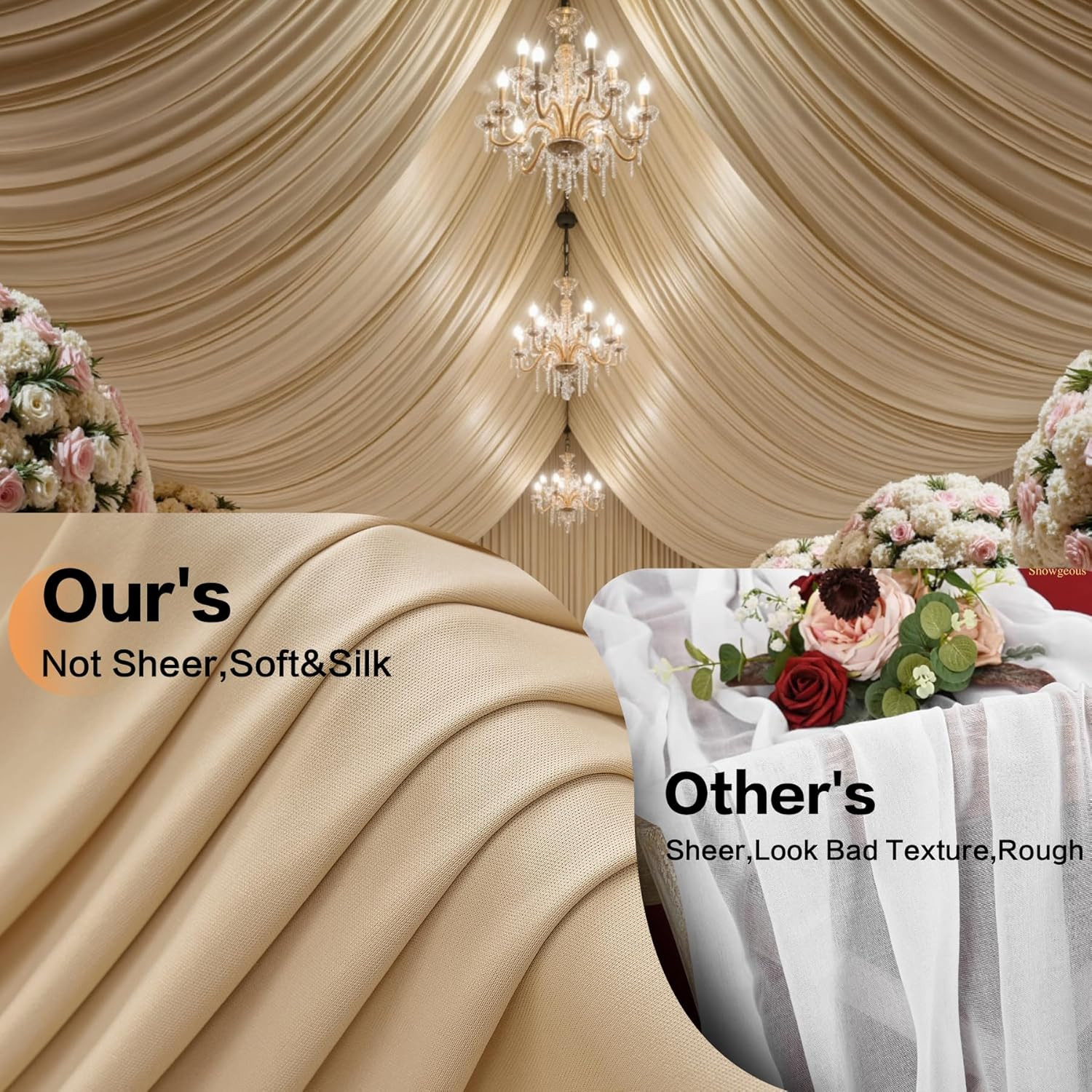 20Ft Beige Ceiling Drapes for Weddings & Events, 2 Panels, Easy to Hang