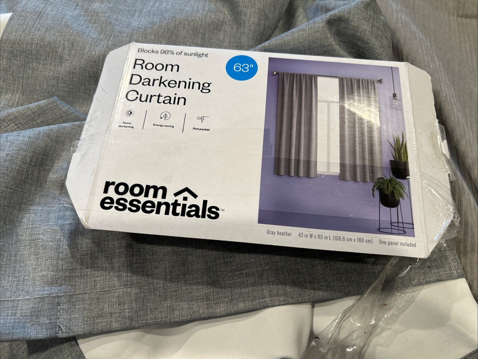 Room Essentials Room Darkening Heathered Gray Single Curtain Panel 42″ x 63″