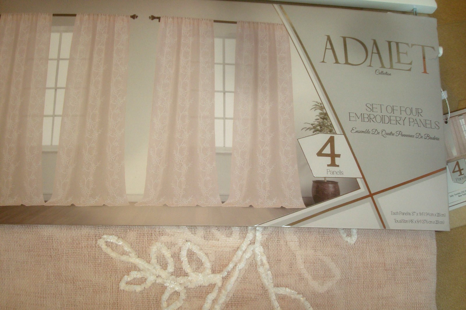 Adelet 4 pc Window Panels Curtains Chenille Embroidery Semi Sheer Pink 84″ lg