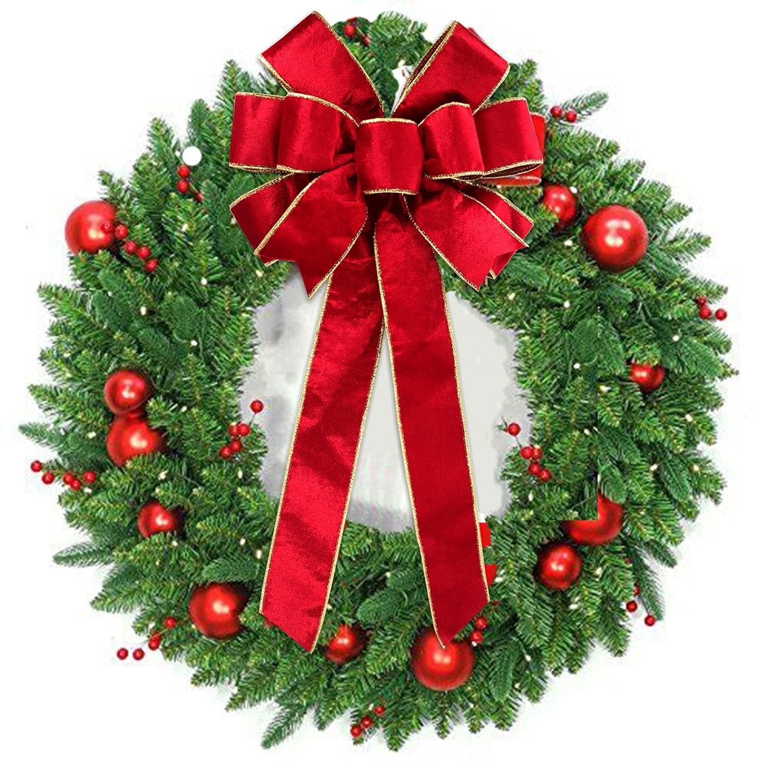 Red Velvet Christmas Bows with Gift Box, Gold Wired Red Bows for Wreath Flora…