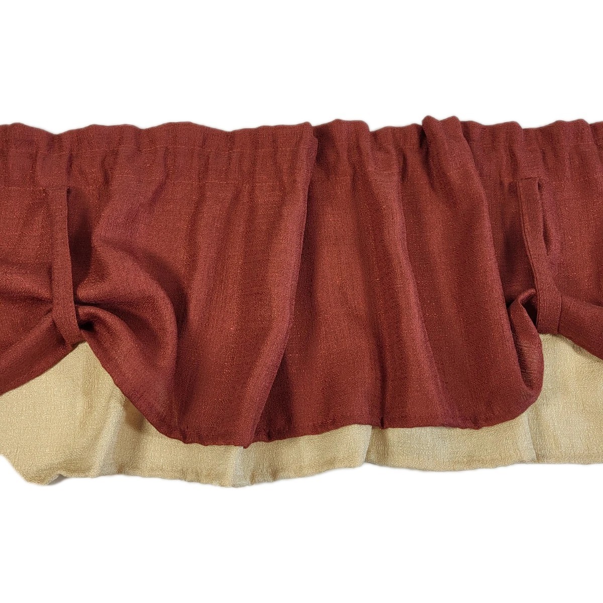 Burgandy Tan Window Valance Loop Style Topper Curtain 57″x 13″ Polyester
