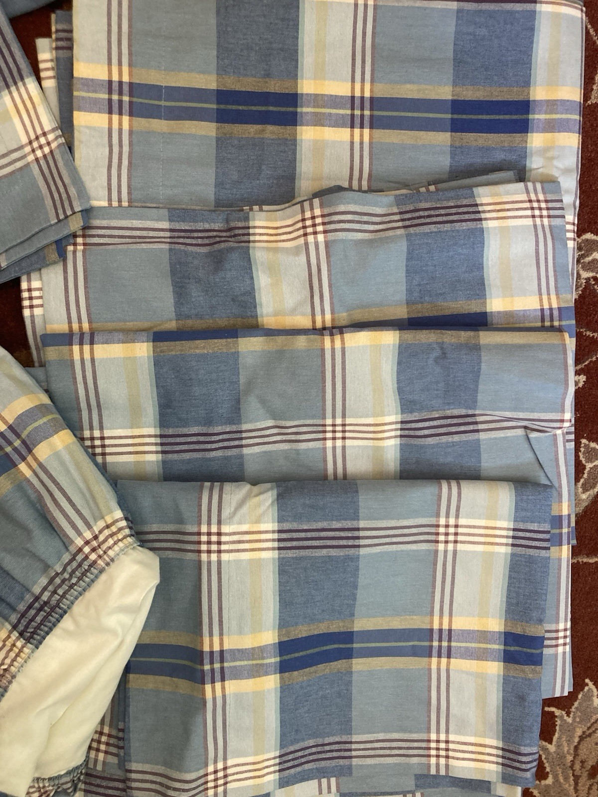 Country Curtains Cotton BLUE CREAM PLAID VALANCE Blouson Curtains Topper – One