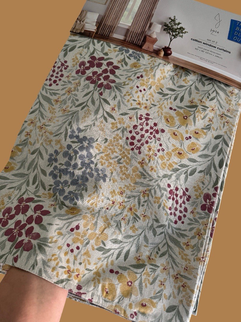 Joie Window Curtains 2 Panels 50 x 96″ Cotton Wildflower Cream Drapers Back Tab