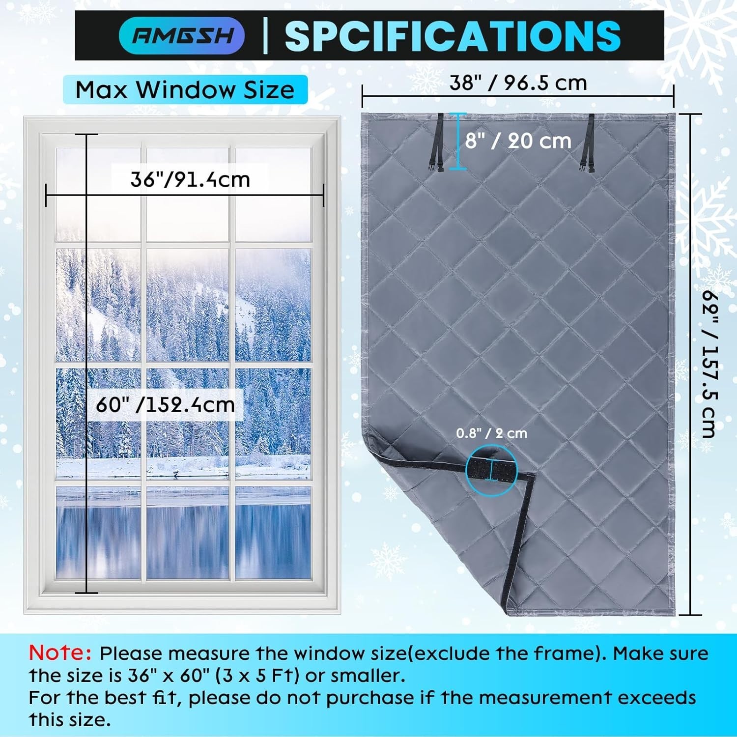 Sleek Thermal Window Insulation Cover 38″ x 62″ – Noise Reducing Design